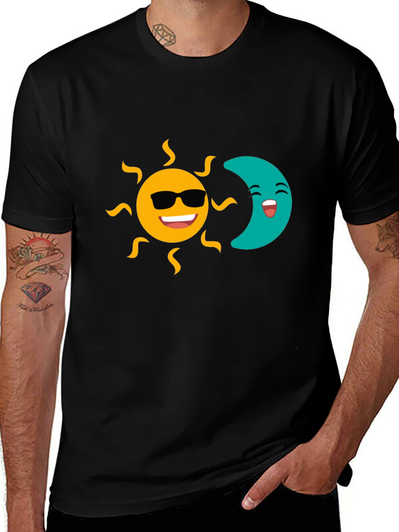 Variant 18 of Sun & Moon Graphic T-Shirt - Black Cotton Tee