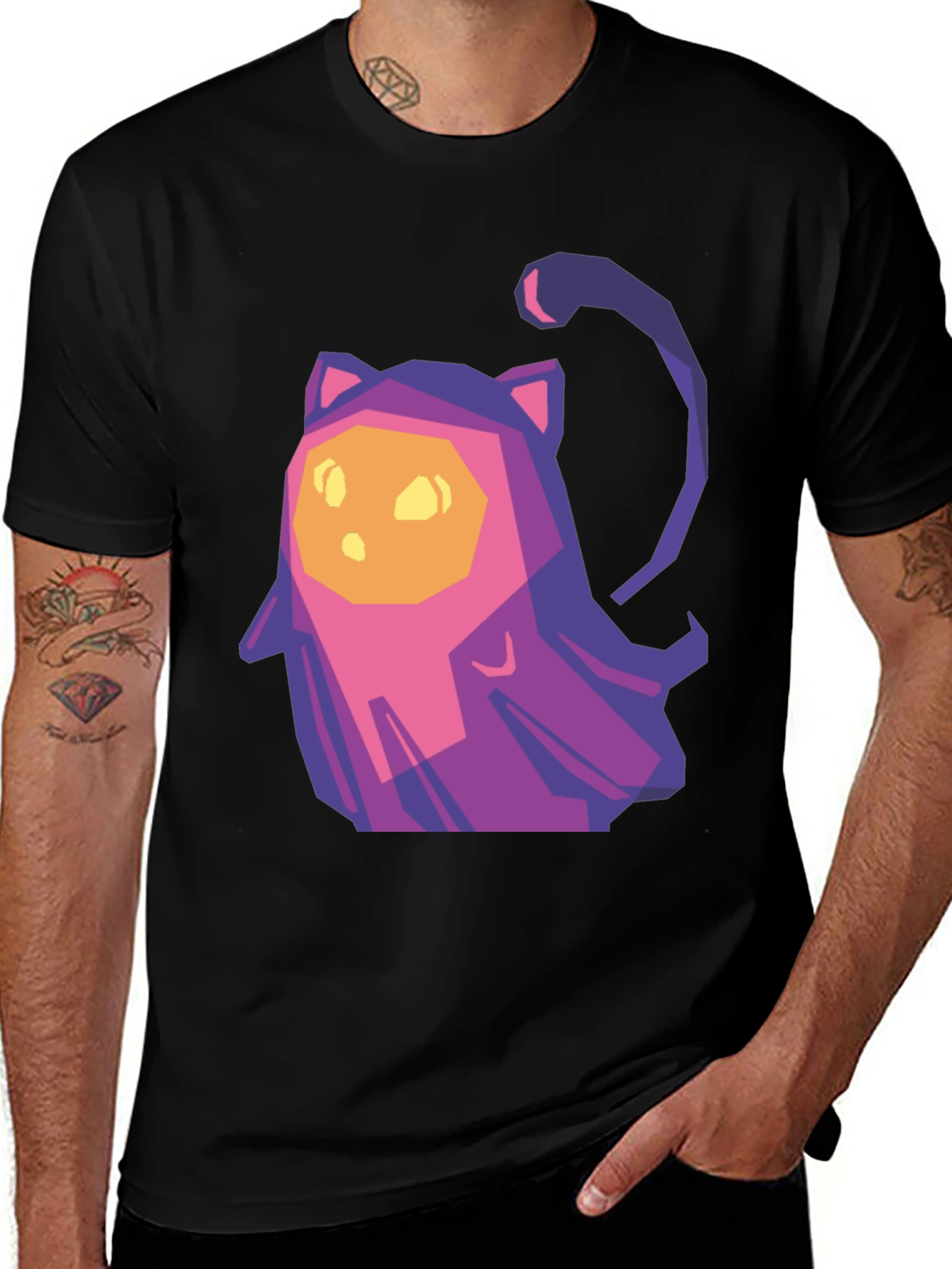 Variant 17 of Geometric Cat T-Shirt - Black