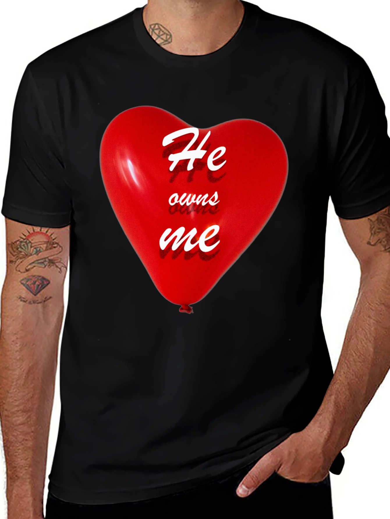 Variant 10 of He Owns Me Heart Balloon Black T-Shirt