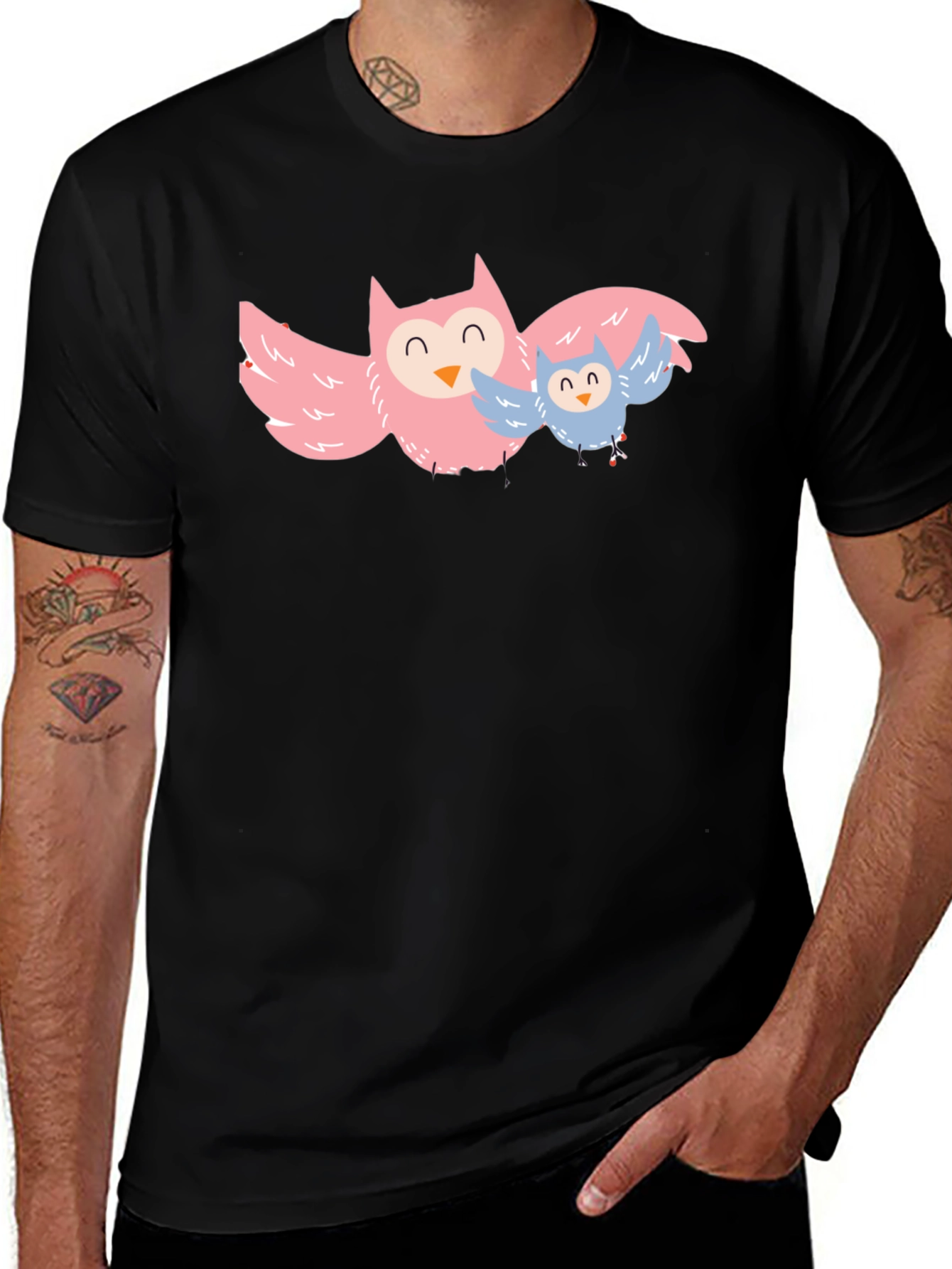 Variant 30 of Owl Mama and Baby Black T-Shirt