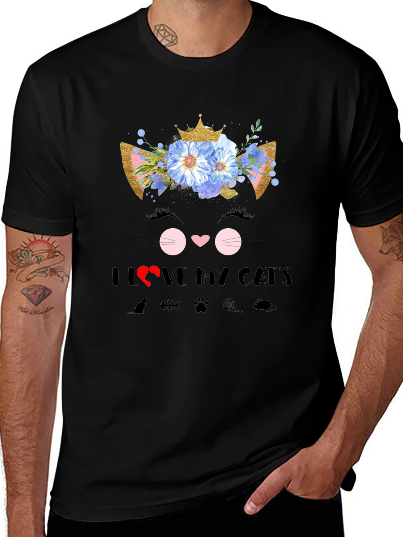 Variant 24 of I Love My Cat T-Shirt - Floral Cat Design