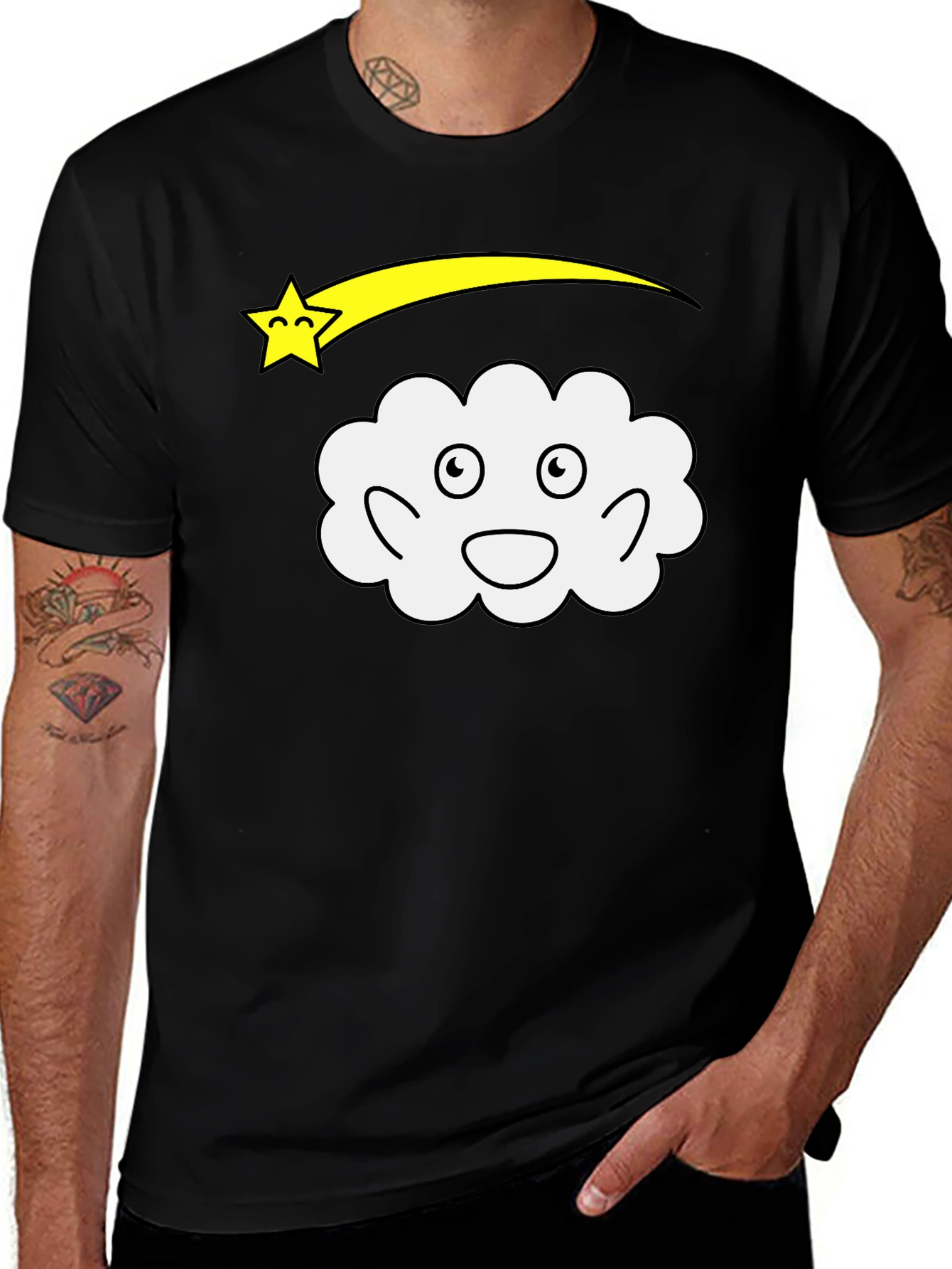 Variant 27 of Cartoon Cloud & Star Black T-Shirt