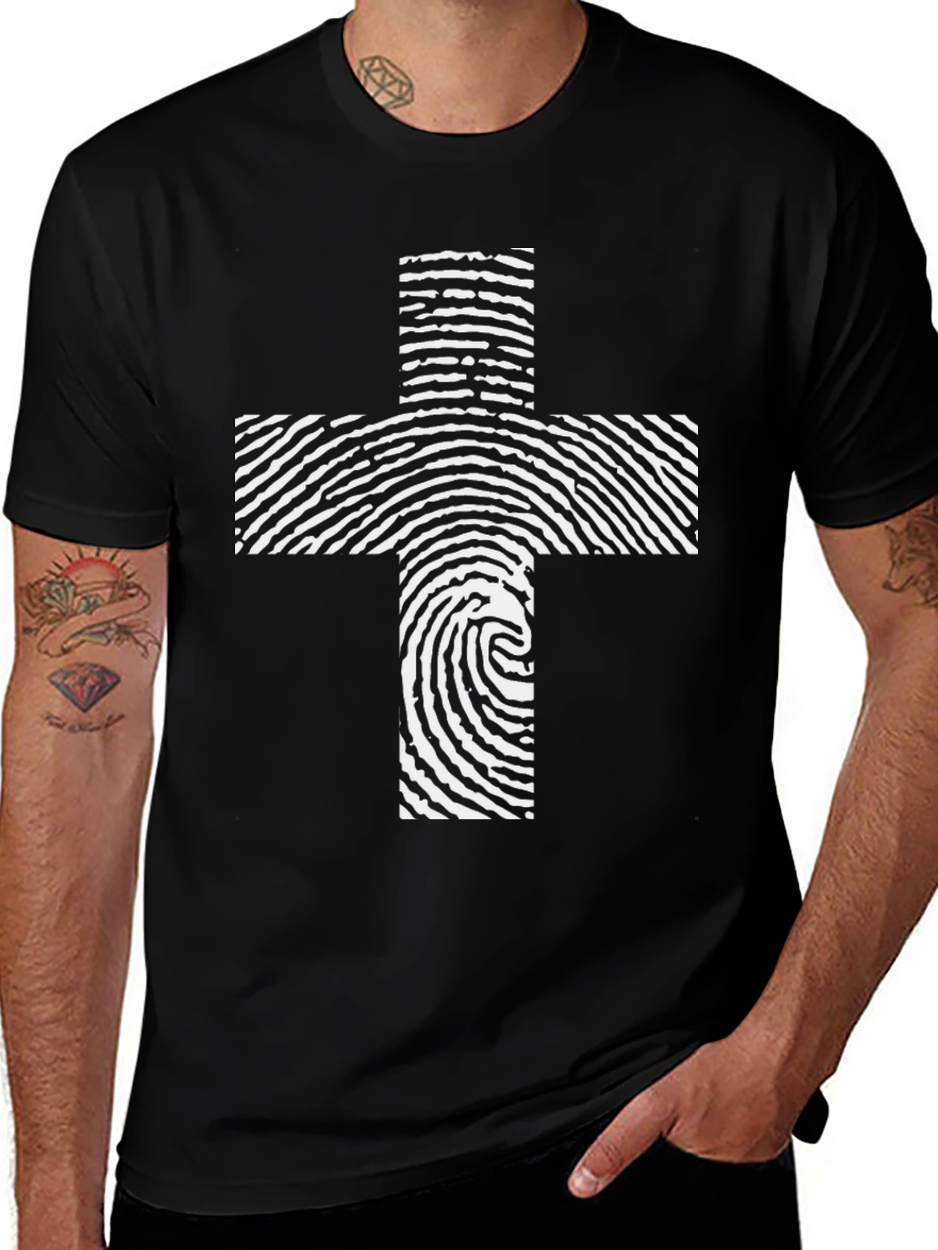 Variant 4 of Fingerprint Cross Graphic Tee - Black