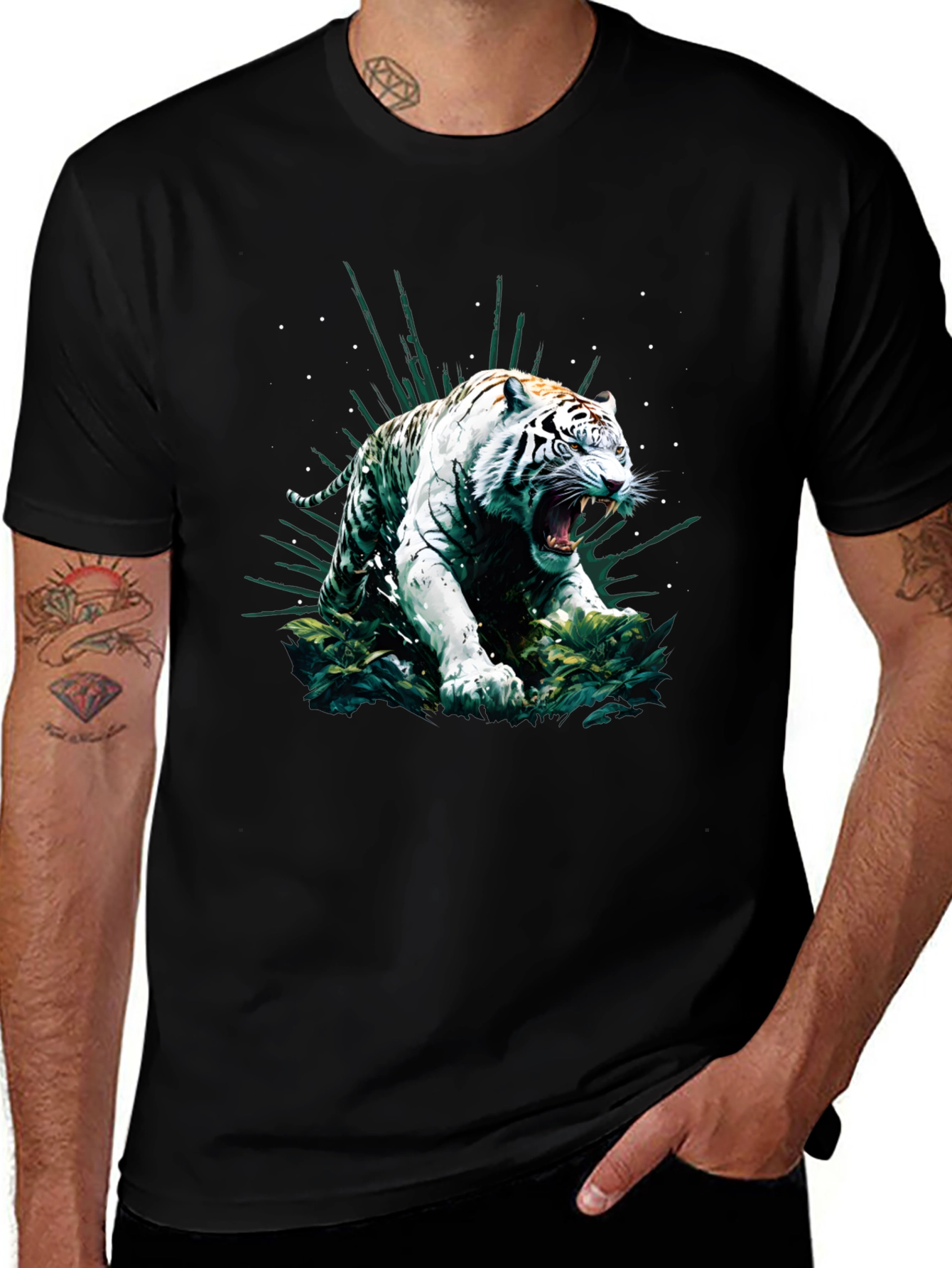 Variant 26 of Roaring White Tiger Graphic T-Shirt