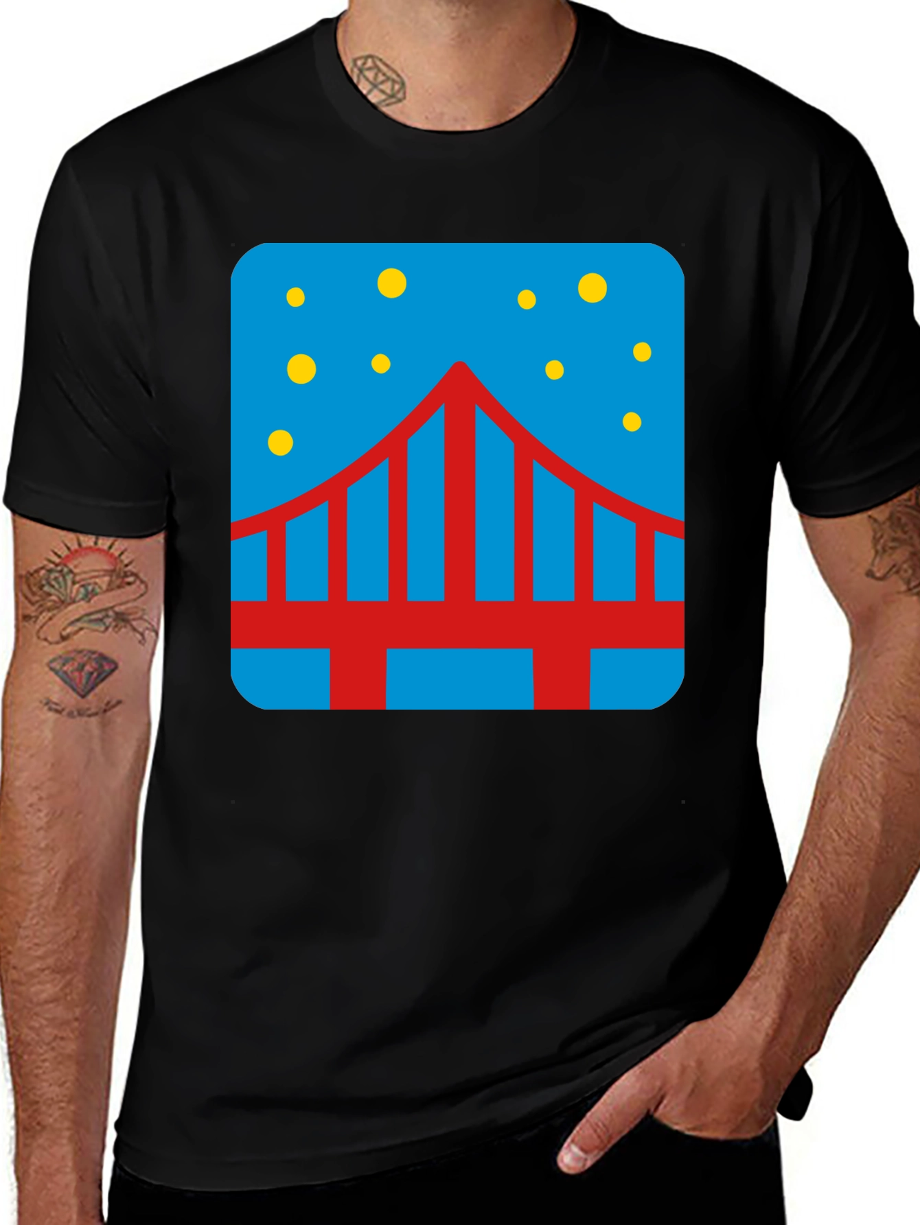 Variant 30 of Bridge Starry Night Graphic Tee - Men's Black T-Shirt