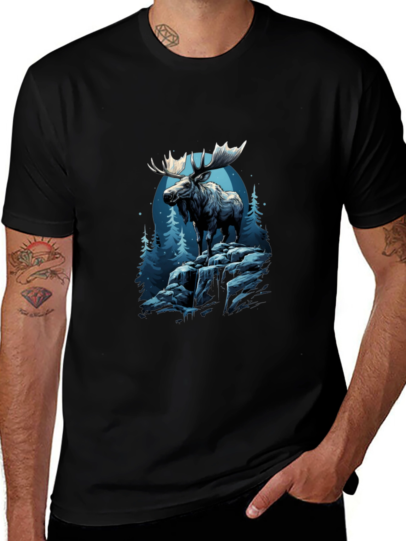 Variant 25 of Moose Graphic Print Tee - Black Cotton Blend
