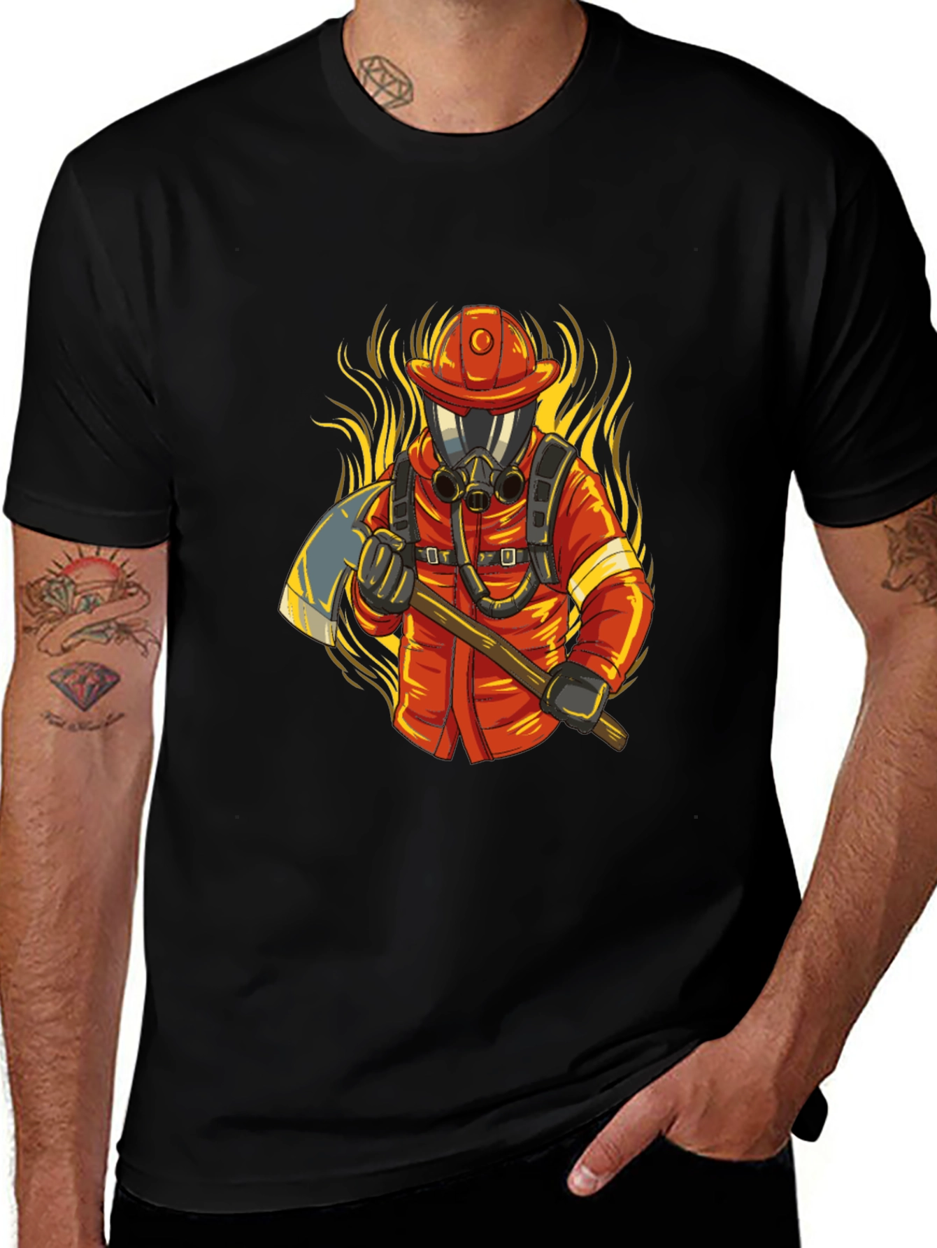 Variant 5 of Firefighter Graphic Tee - Axe & Flames Design