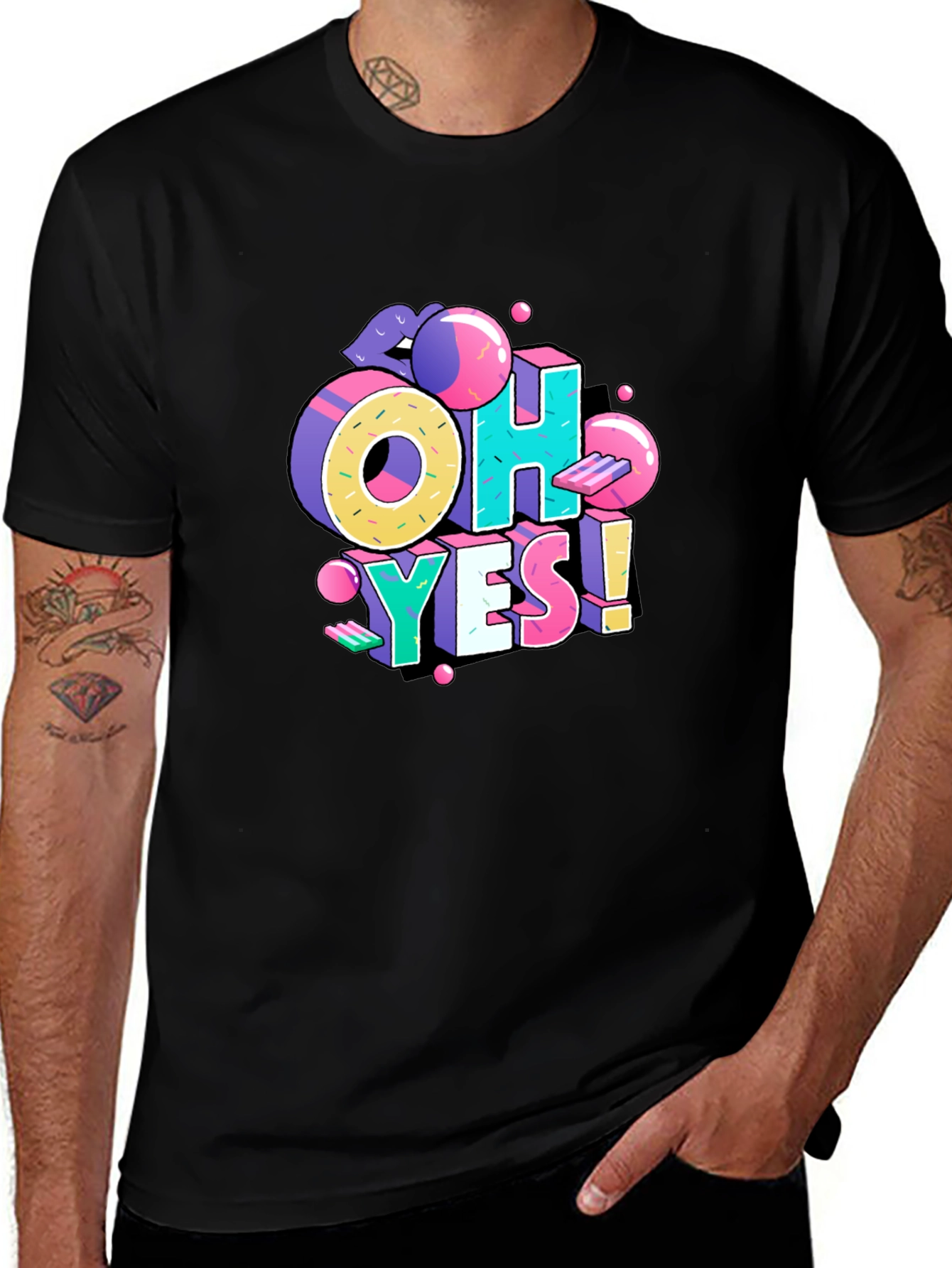 Variant 30 of Retro "OH YES!" Graphic Black T-Shirt