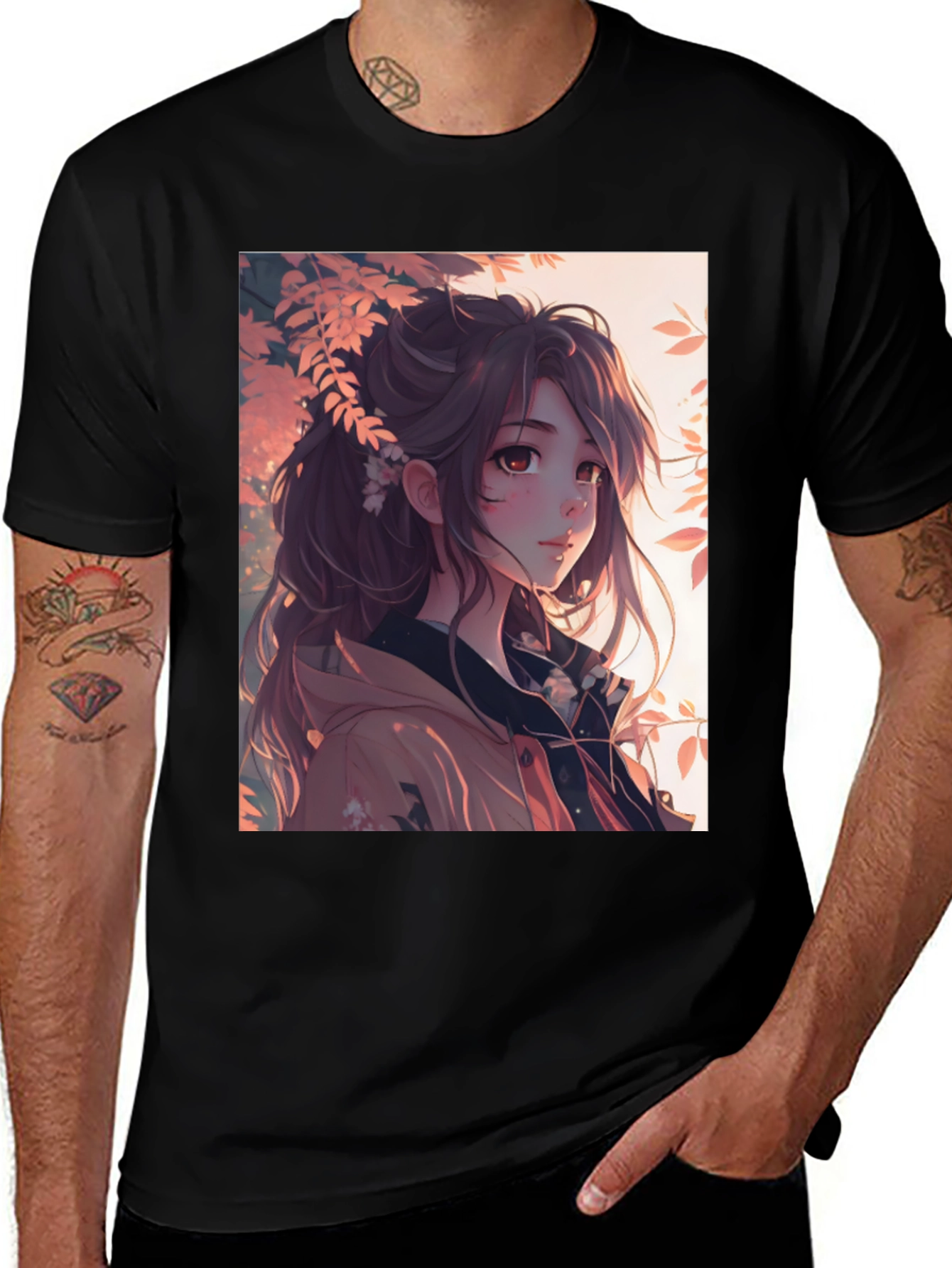 Variant 23 of Anime Girl Graphic Black T-Shirt