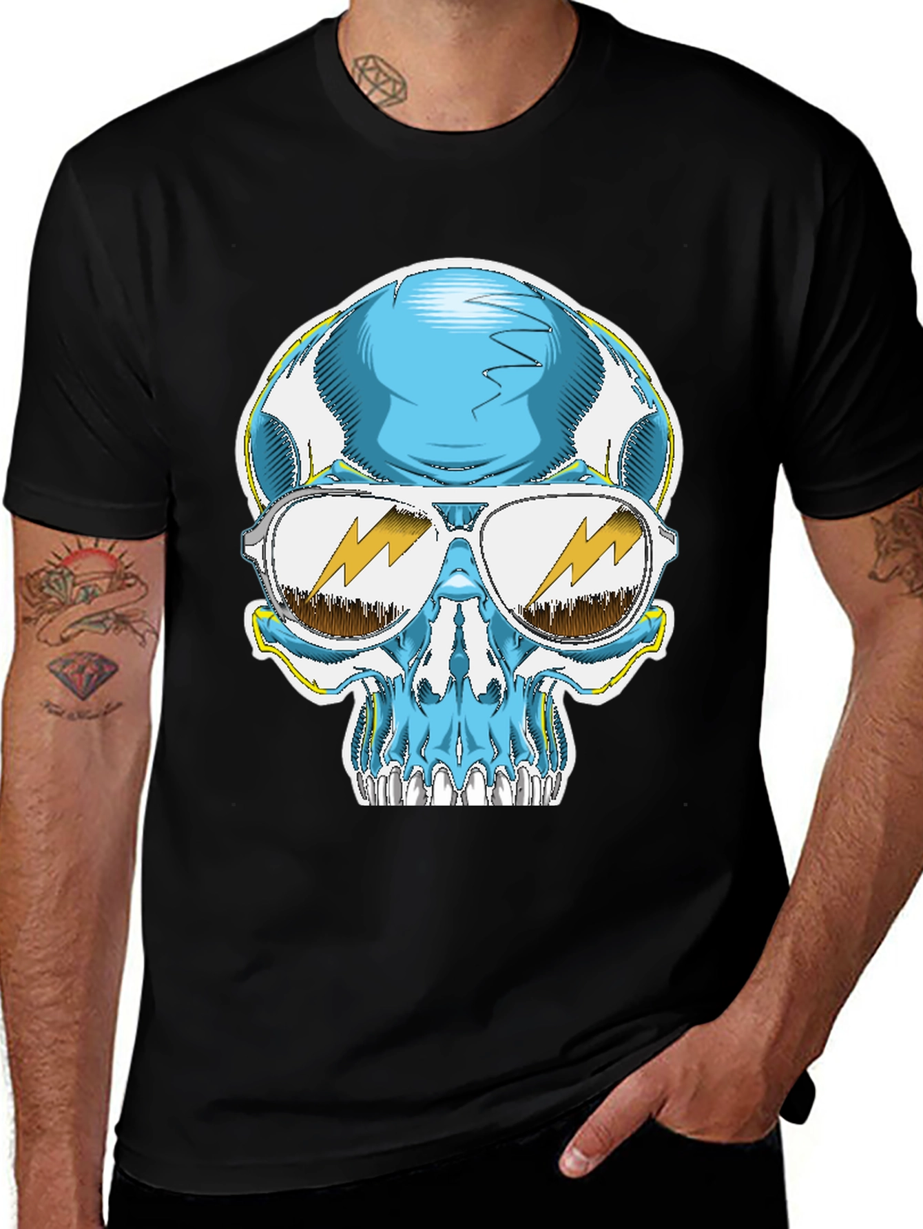 Variant 22 of Skull Graphic Tee - Cool Blue Sunglasses