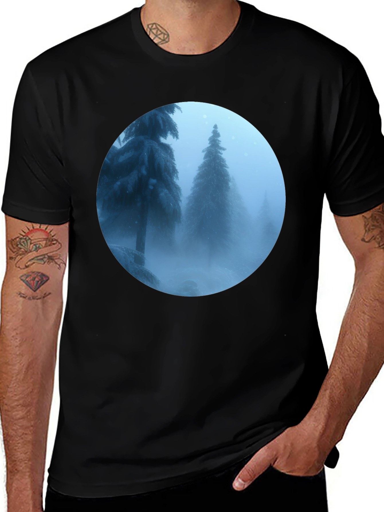 Variant 16 of Winter Forest Scene Black T-Shirt
