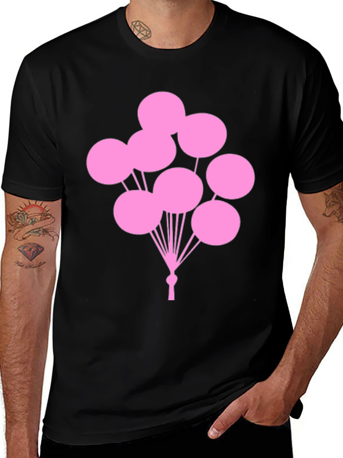 Variant 24 of Pink Balloons Graphic Black T-Shirt