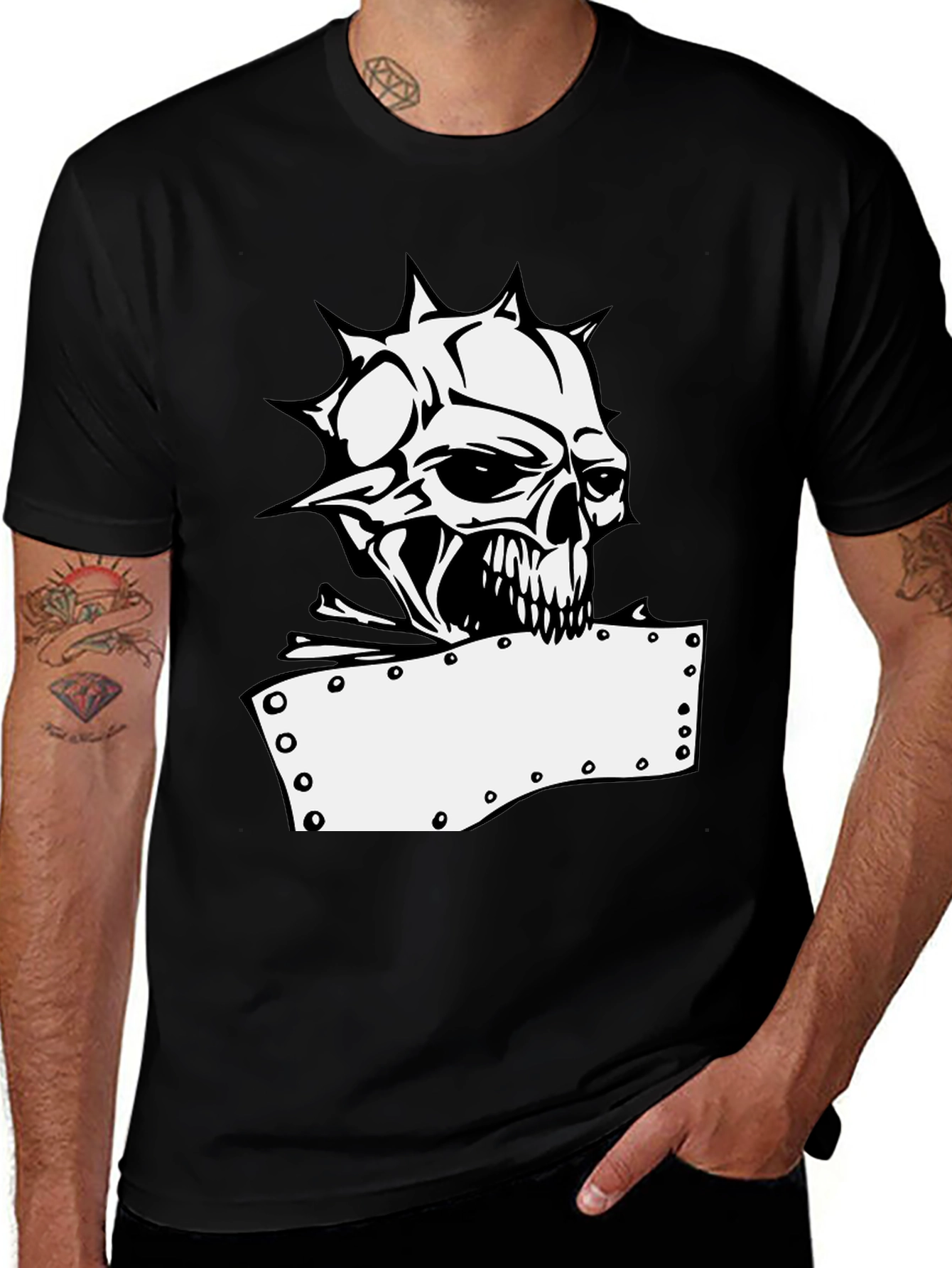 Skull & Studs Graphic Tee - Black Punk Style