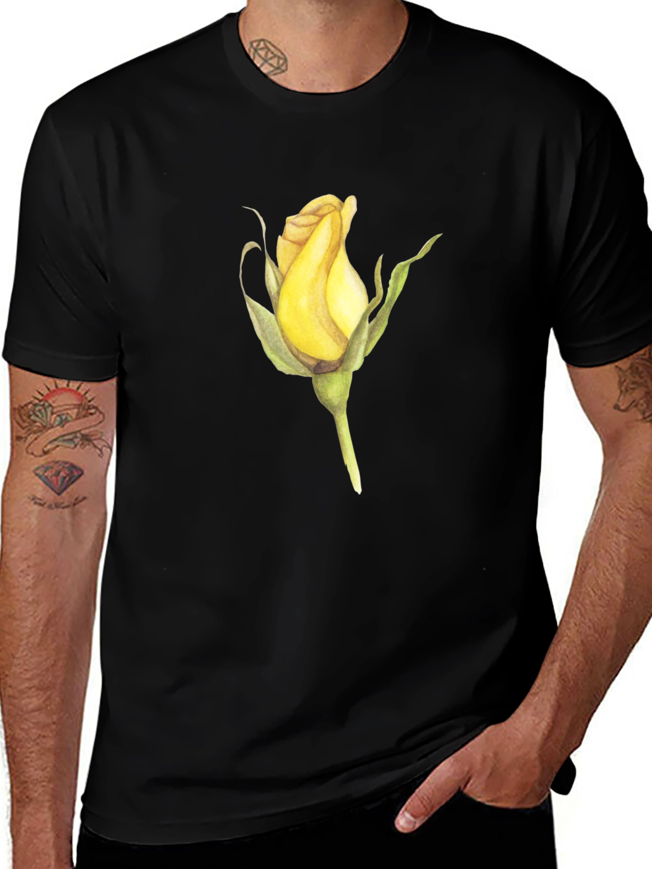 Variant 21 of Rose Bud Graphic Black T-Shirt