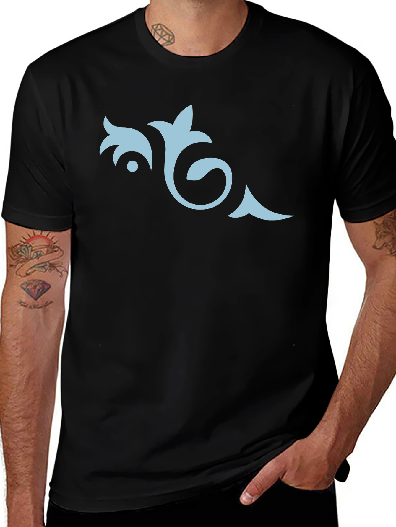 Variant 19 of Men's Black Tee with Elegant Floral Design