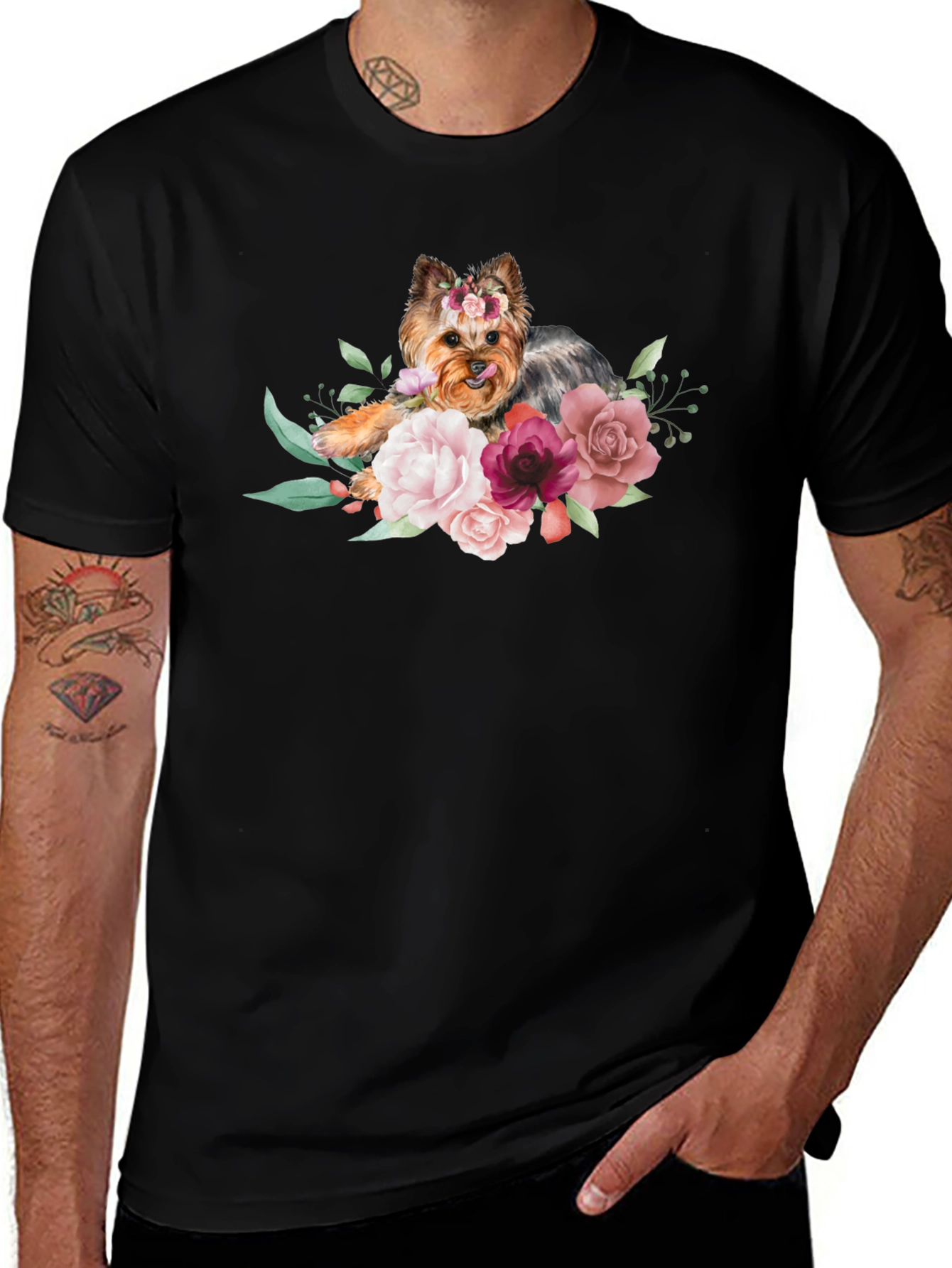 Floral Yorkie Dog T-Shirt - Cute Pet Lover Tee