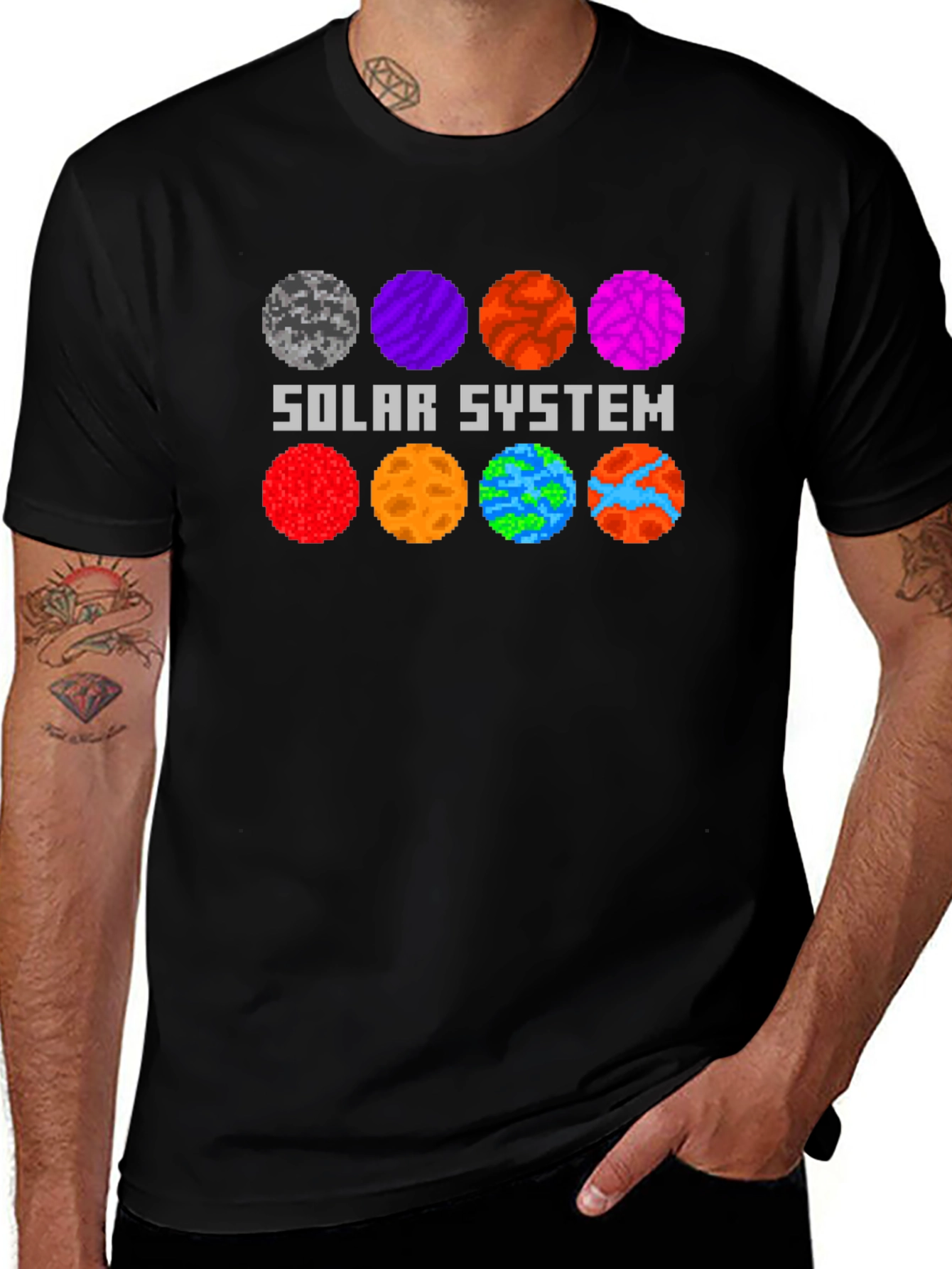 Variant 7 of Pixel Solar System Graphic T-Shirt