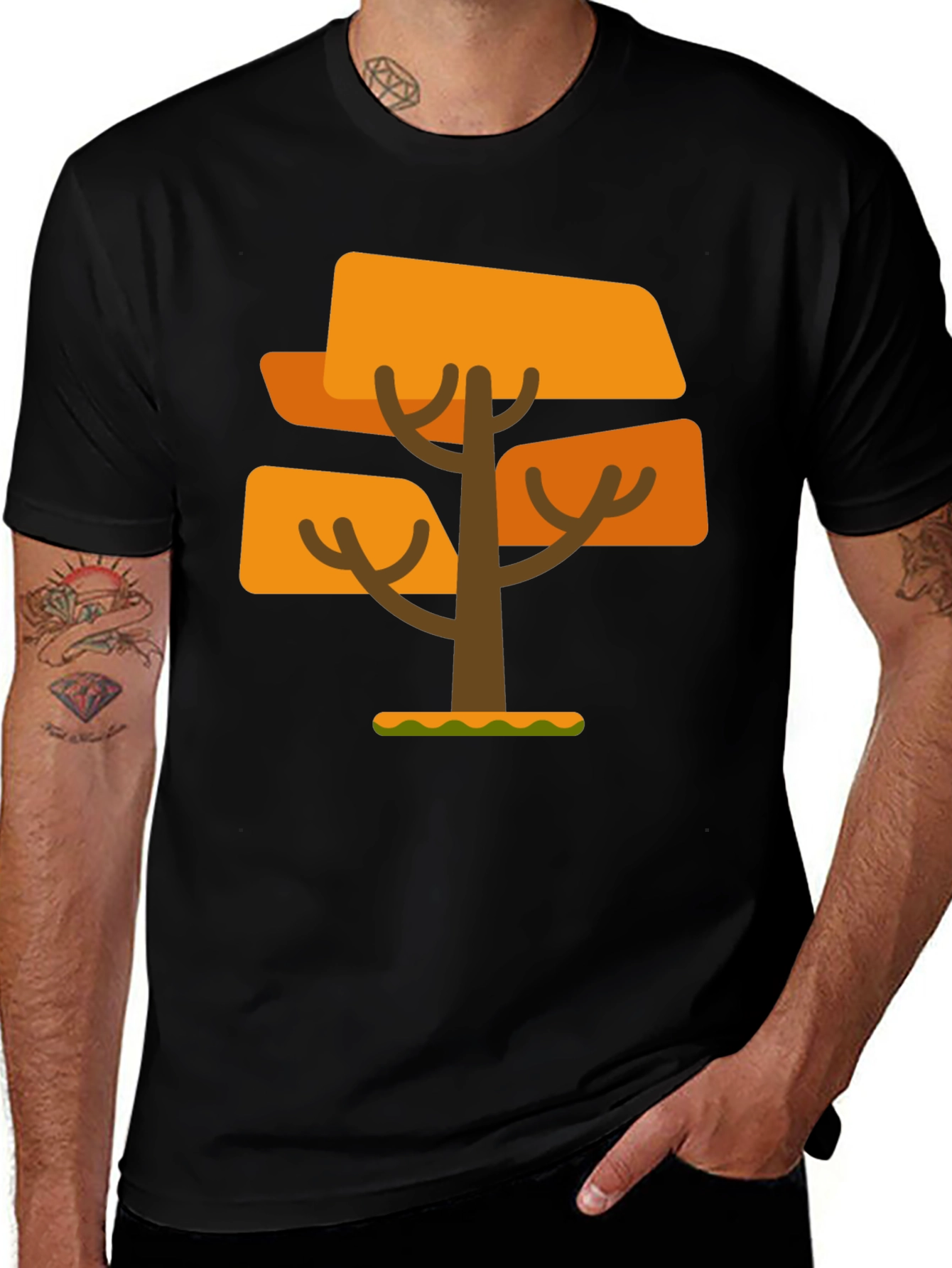 Variant 2 of Geometric Tree Graphic Tee - Men's Black T-Shirt