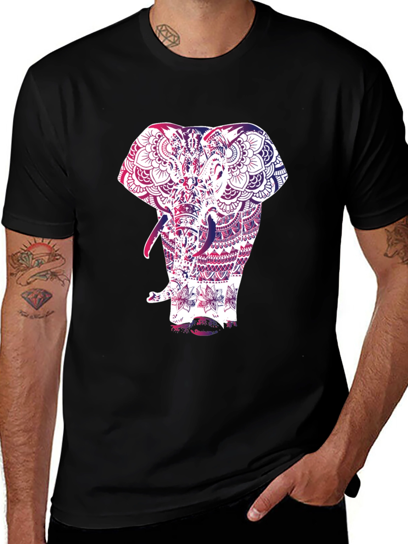Variant 2 of Elephant Mandala Graphic Black T-Shirt