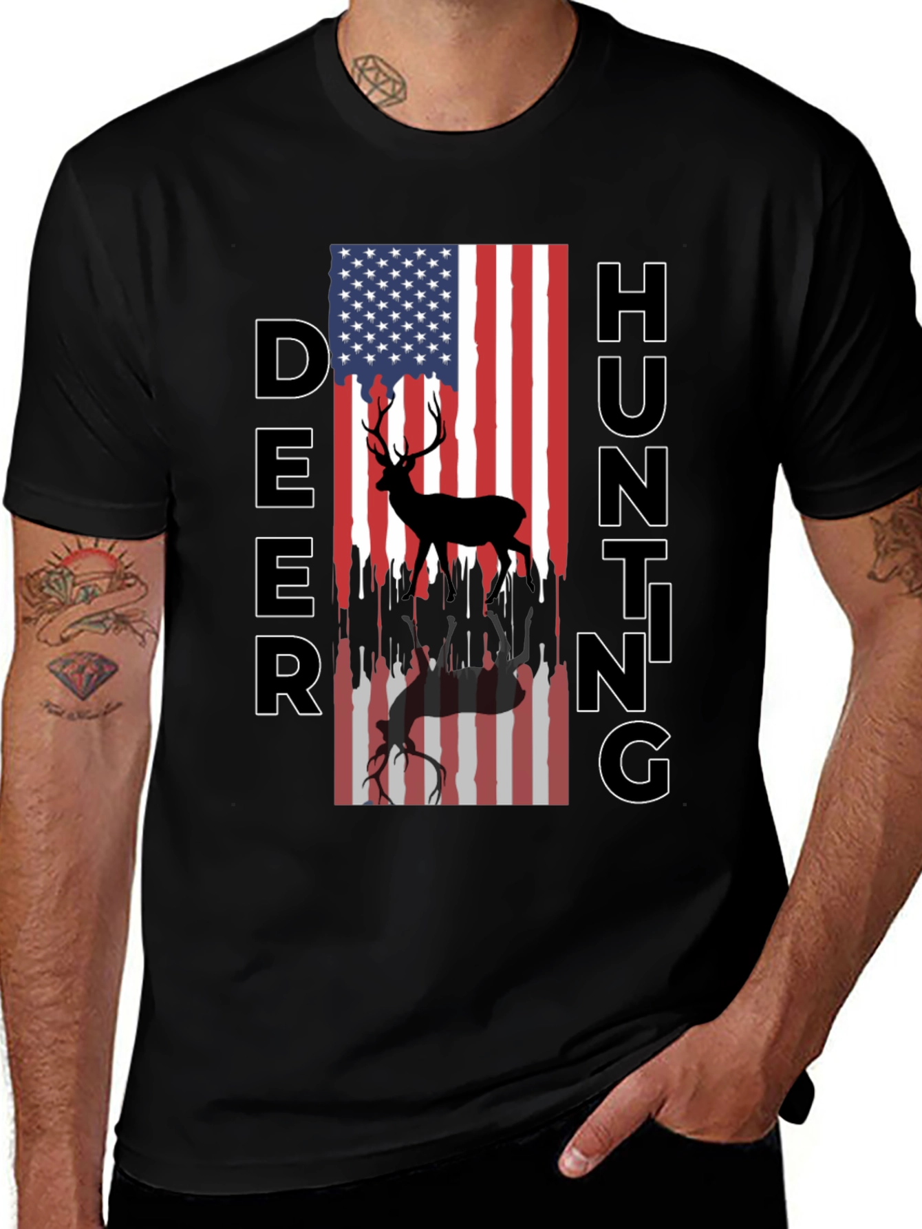 Deer Hunting American Flag T-Shirt