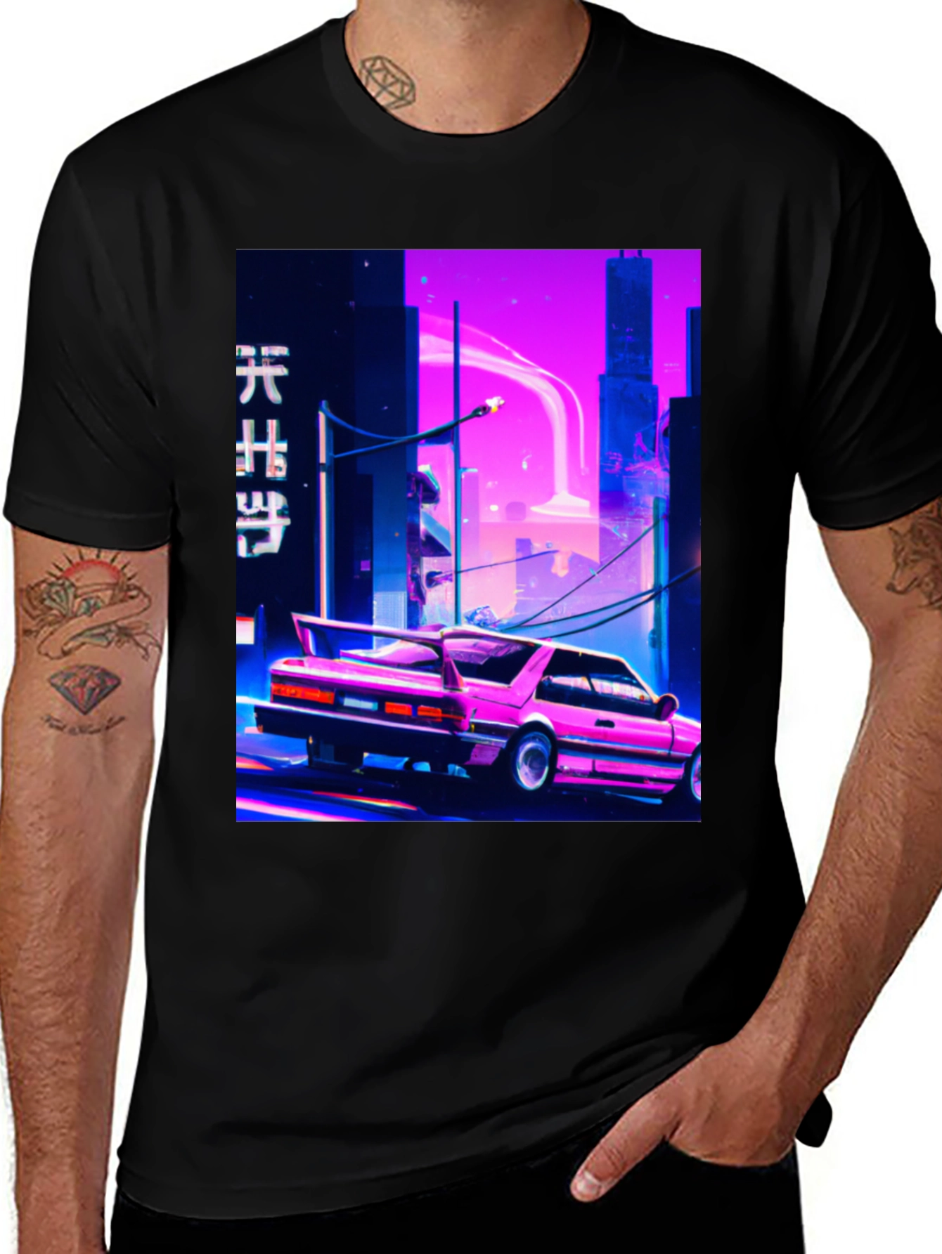 Retro City Car Graphic Tee - Vaporwave Style
