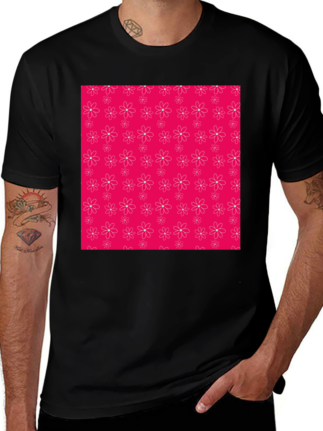 Variant 9 of Floral Pattern Black T-Shirt