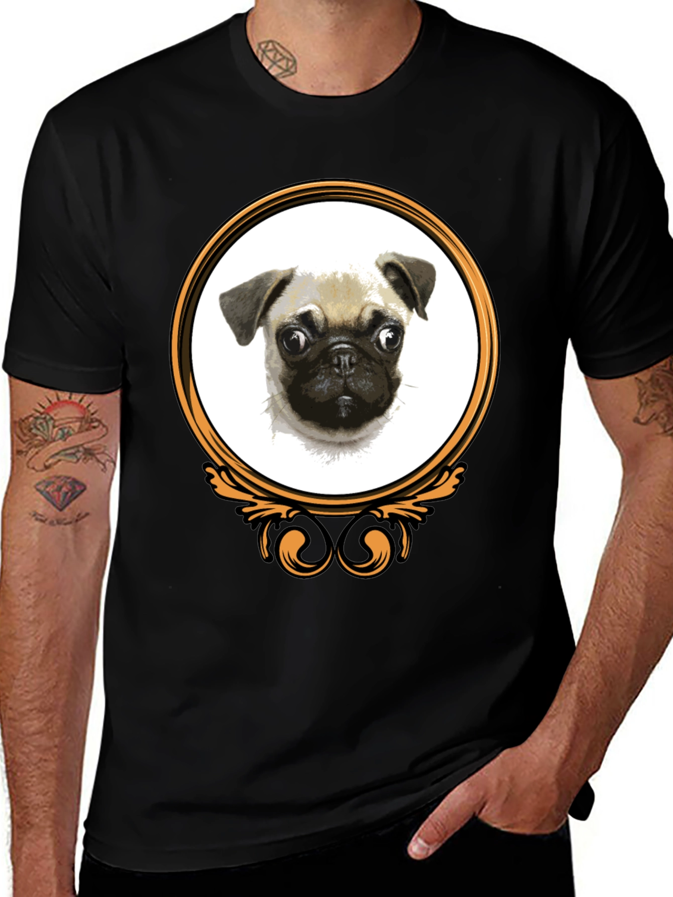 Variant 10 of Pug Portrait Graphic T-Shirt - Black
