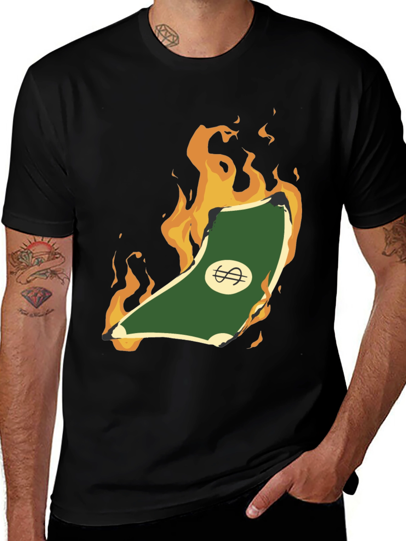 Variant 12 of Burning Money Graphic Tee - Black Cotton Shirt