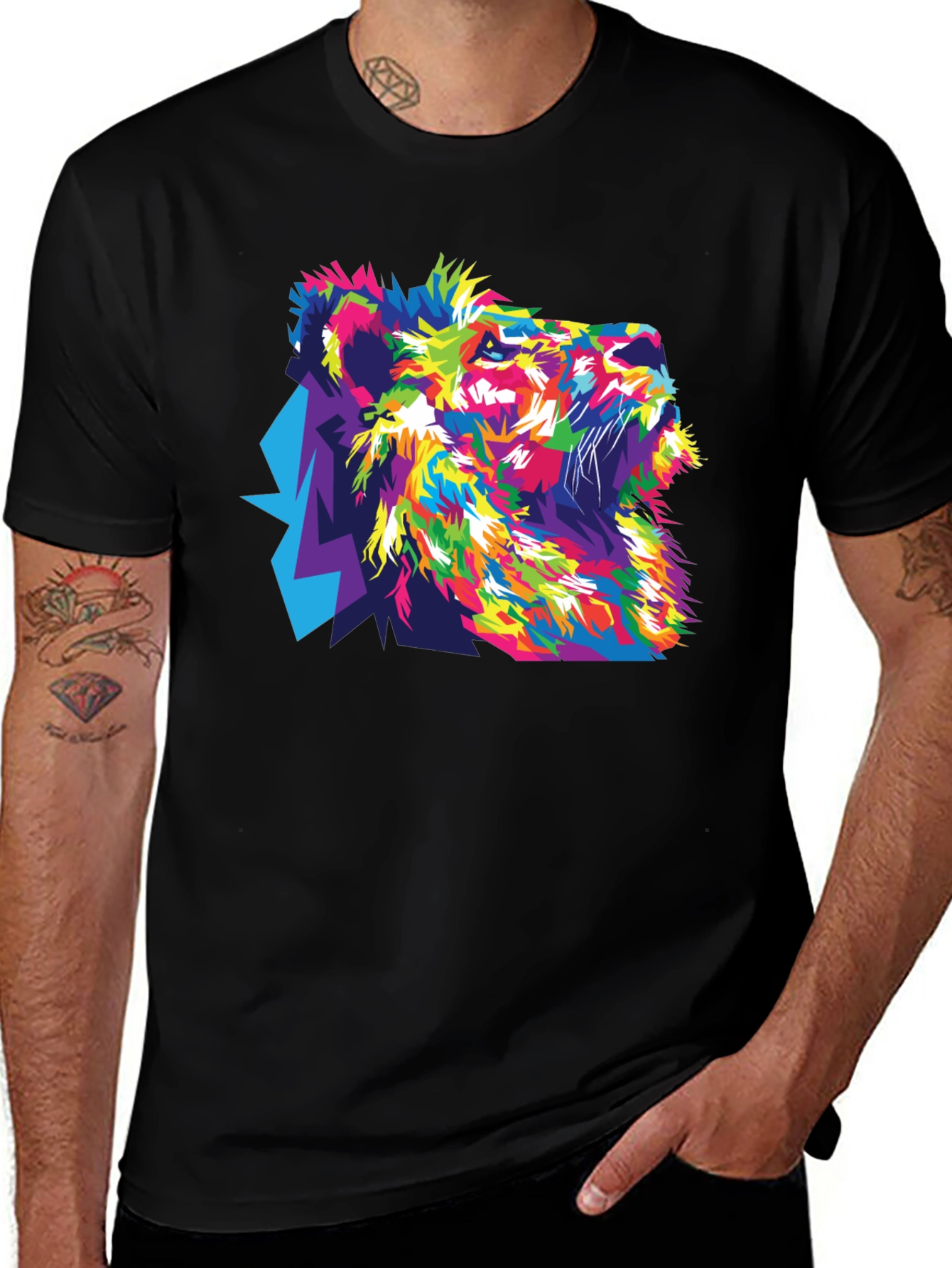 Variant 2 of Vibrant Lion Graphic Black T-Shirt