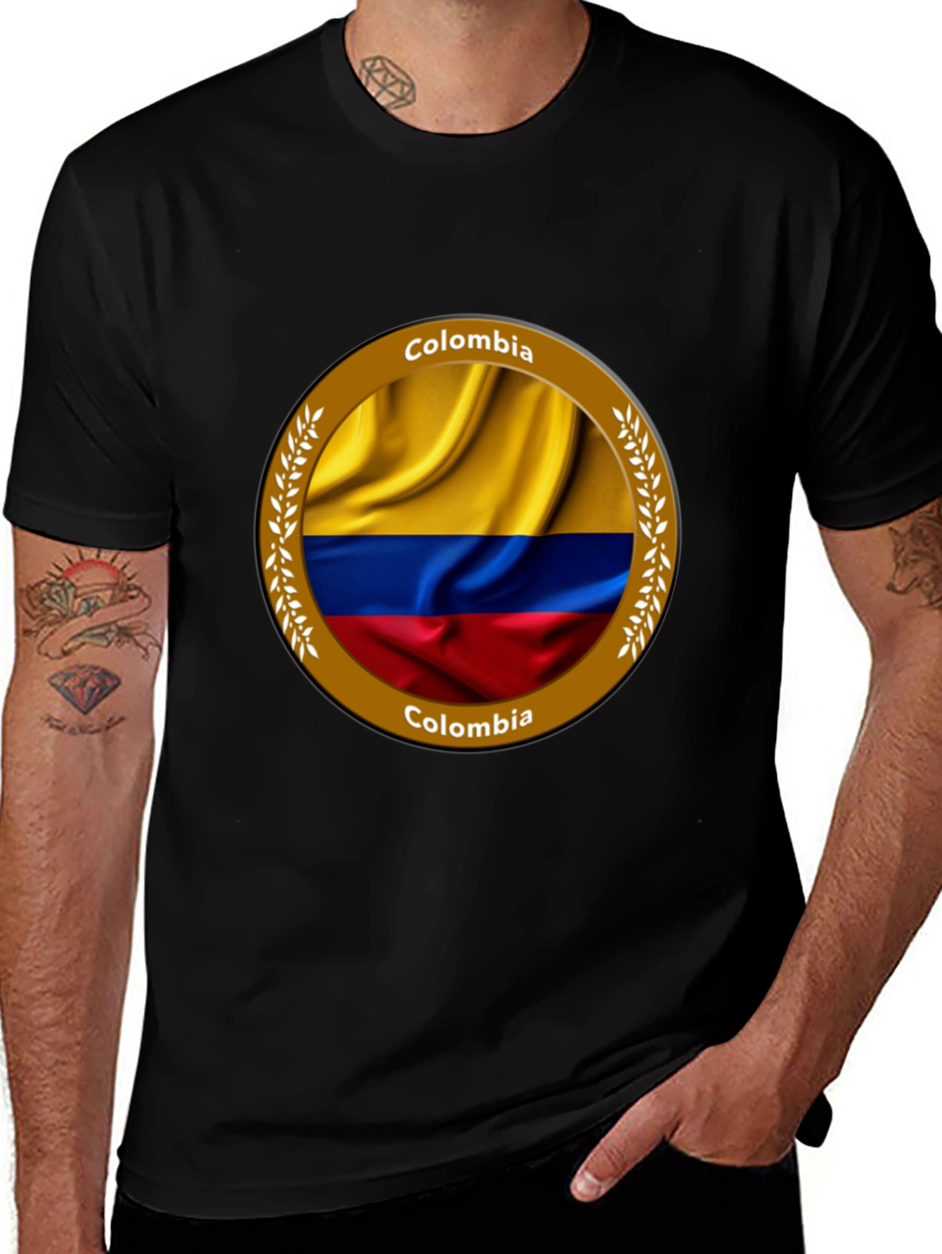 Colombia Flag Graphic T-Shirt - Black