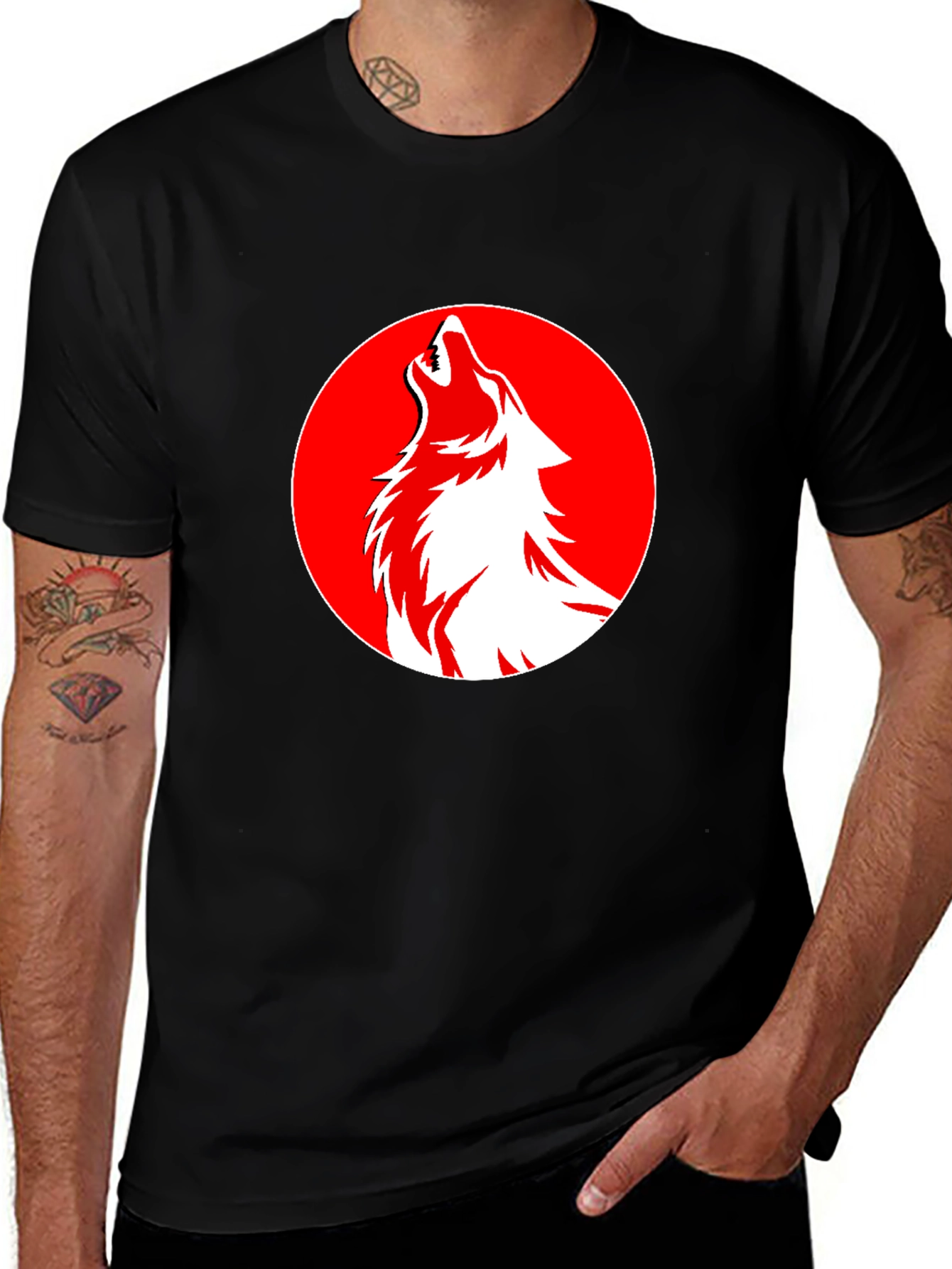 Variant 27 of Wolf Howl Graphic Tee - Black Cotton T-Shirt