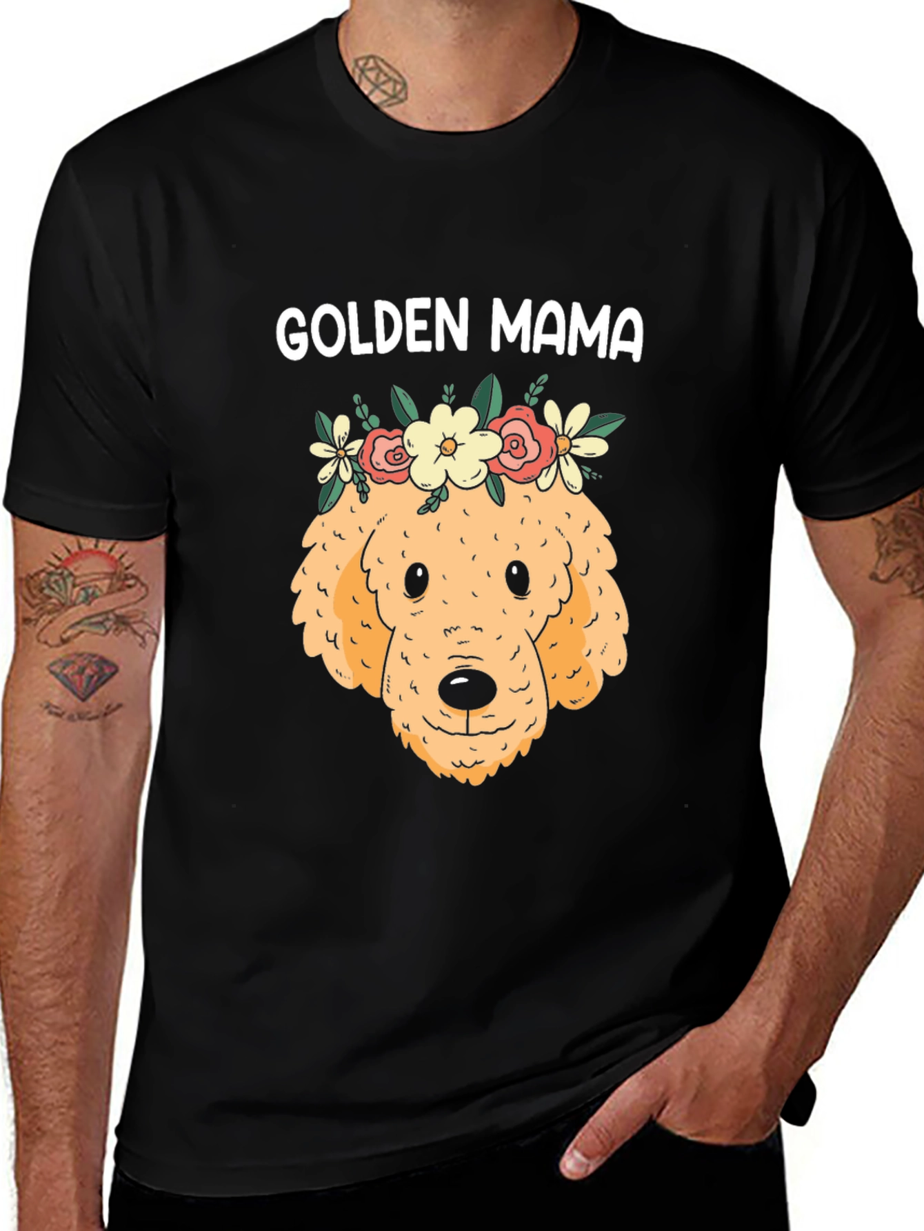 Variant 4 of Golden Mama Dog T-Shirt | Floral Crown | Cute Pet Lover