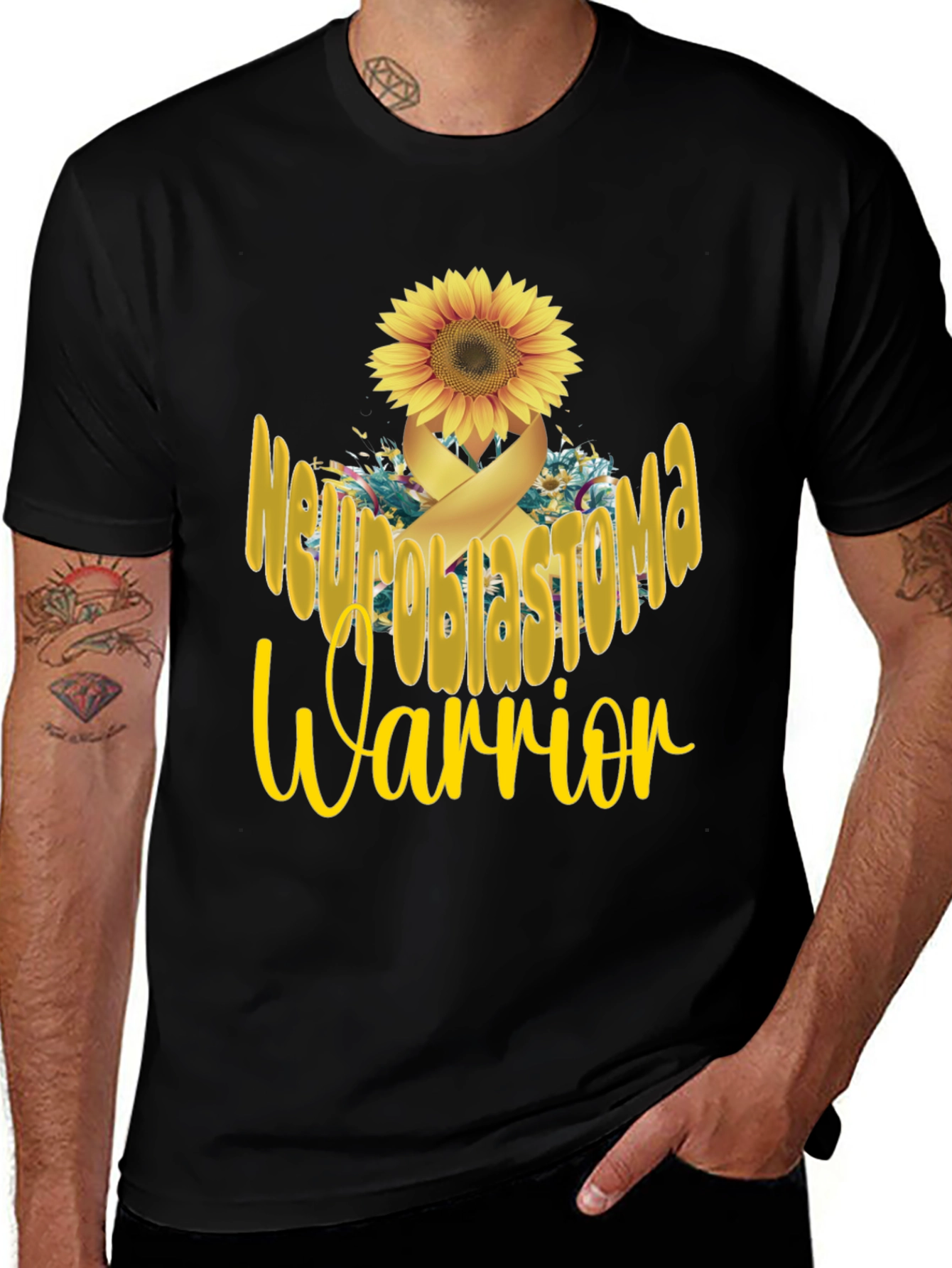 Neuroblastoma Warrior Sunflower Ribbon Graphic T-Shirt