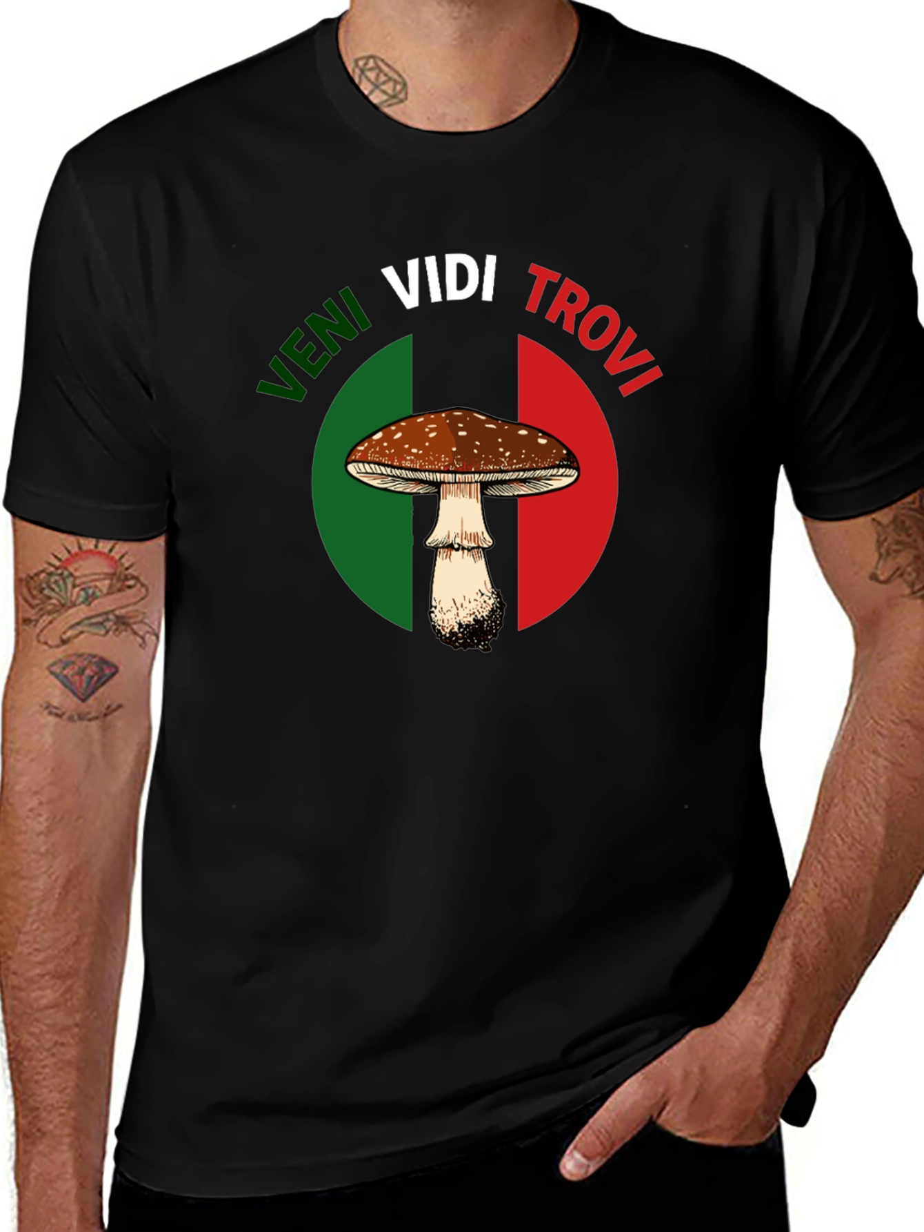 Variant 6 of Veni Vidi Trovi Mushroom Graphic T-Shirt