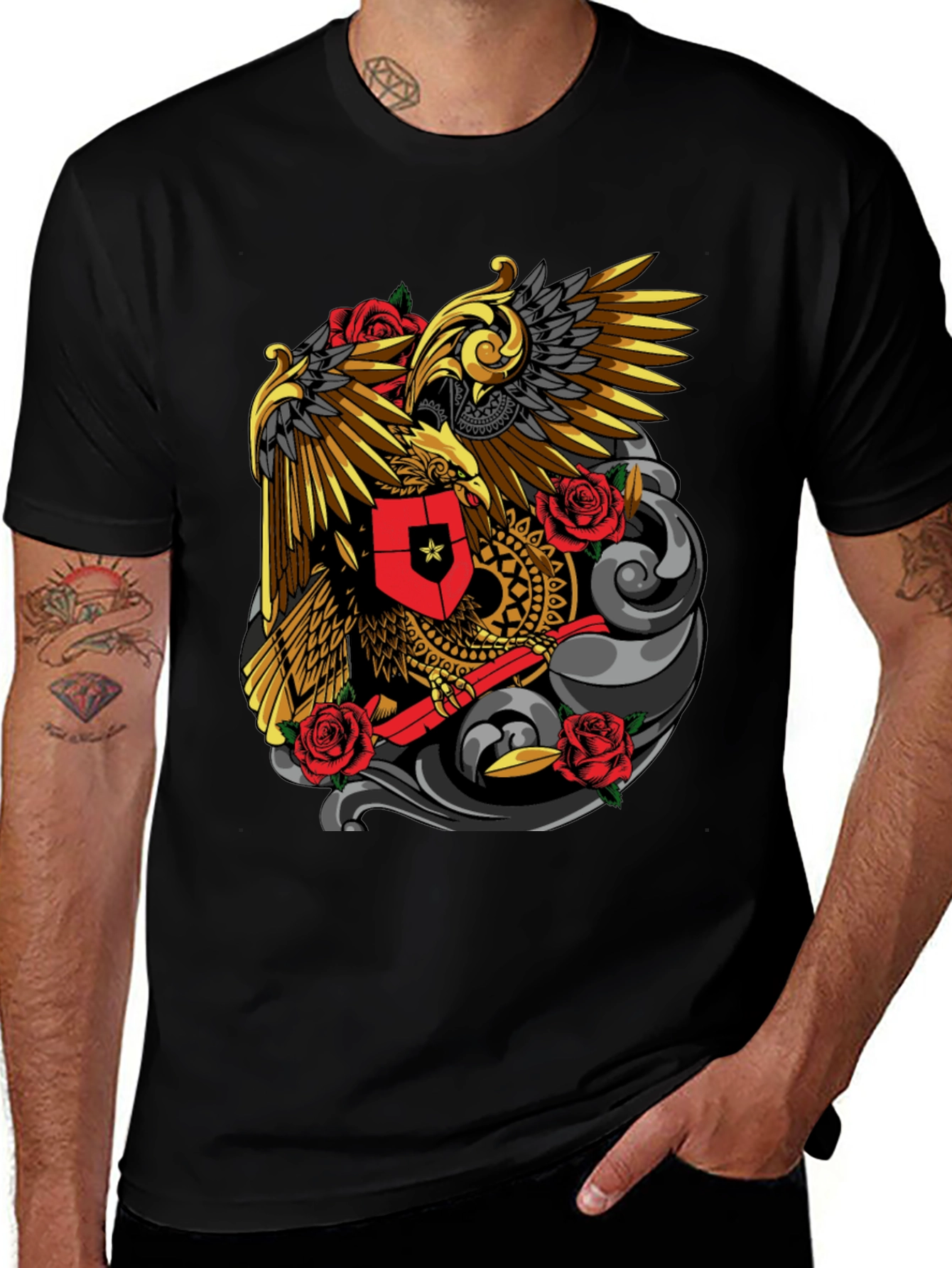 Variant 7 of Eagle & Rose Graphic Tee - Bold Black T-Shirt