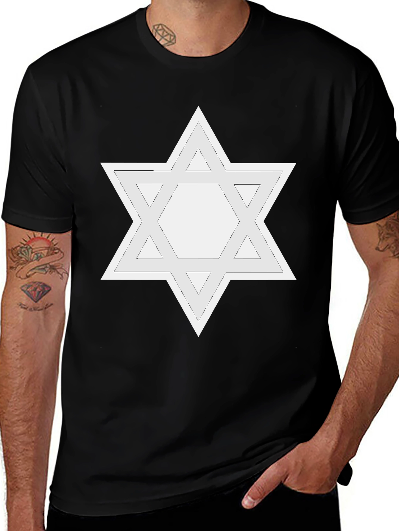 Star of David Graphic Tee - Black Cotton T-Shirt