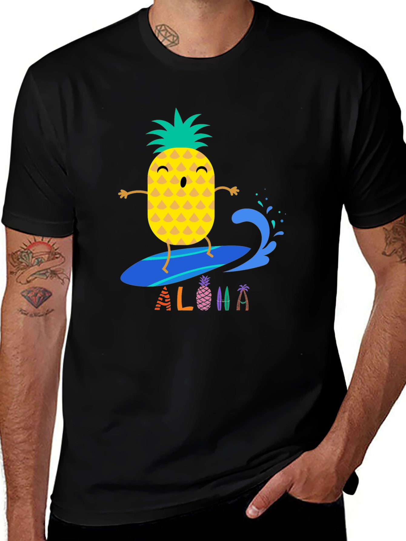 Variant 27 of Aloha Pineapple Surfing T-Shirt - Tropical Summer Vibes!
