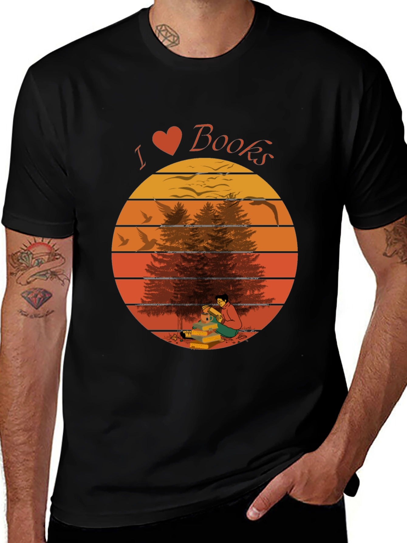 Variant 28 of I Love Books Graphic Tee - Sunset Reading Design