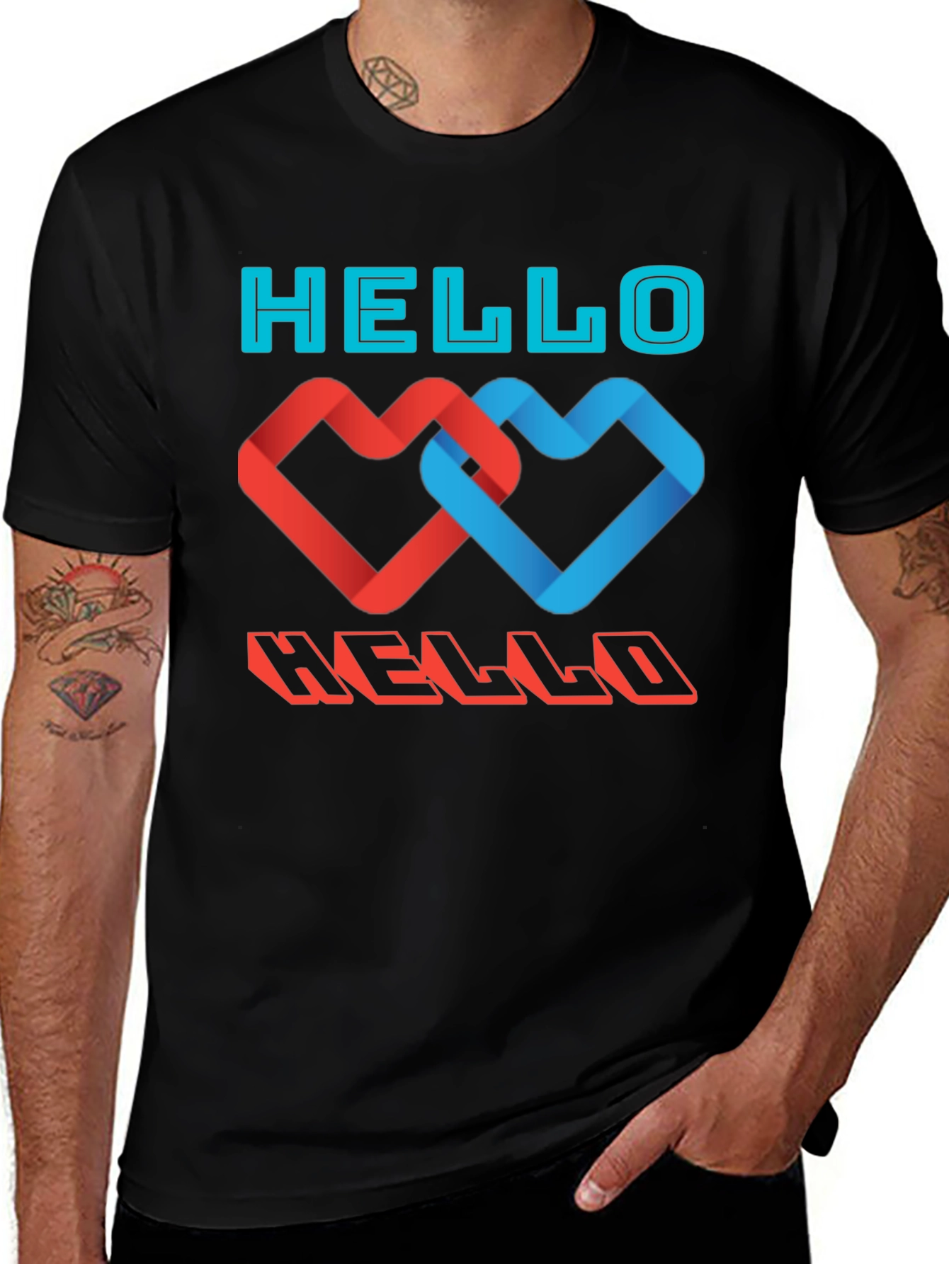 Variant 8 of Hello Hearts Graphic Tee - Black Casual Shirt