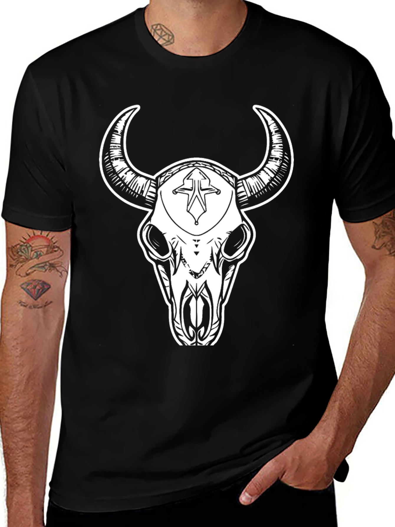 Bull Skull Graphic Tee - Black Cotton T-Shirt