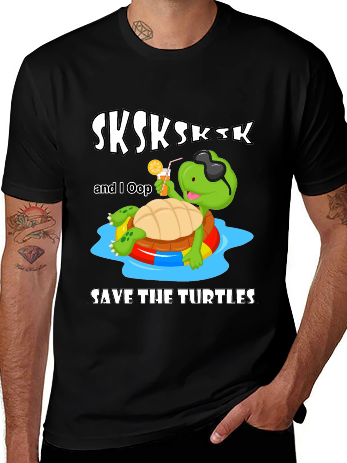 Black Save The Turtles T-Shirt, SKSKSK and I Oop Turtle main image
