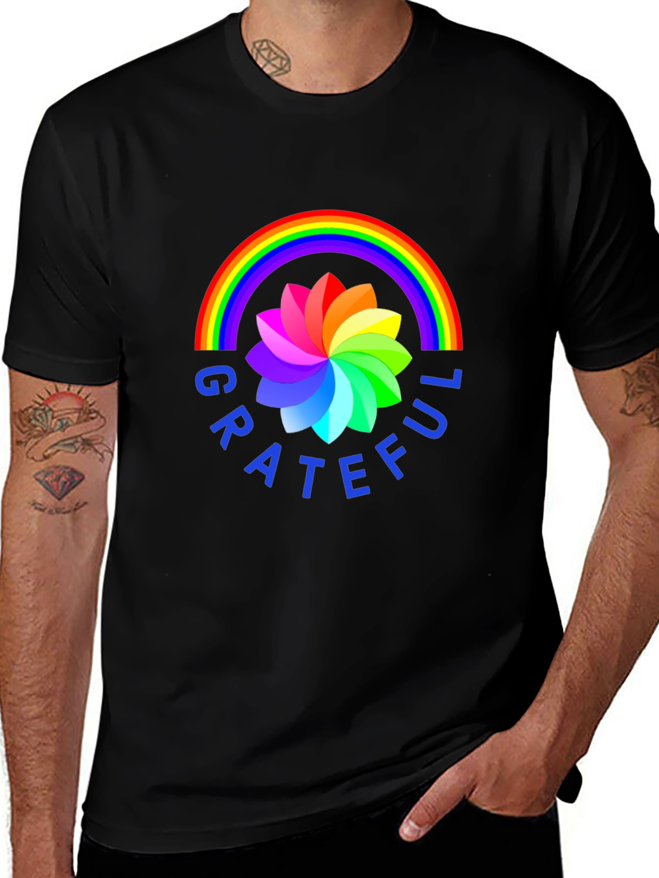 Variant 22 of Grateful Rainbow Flower Graphic Tee - Stylish Comfort