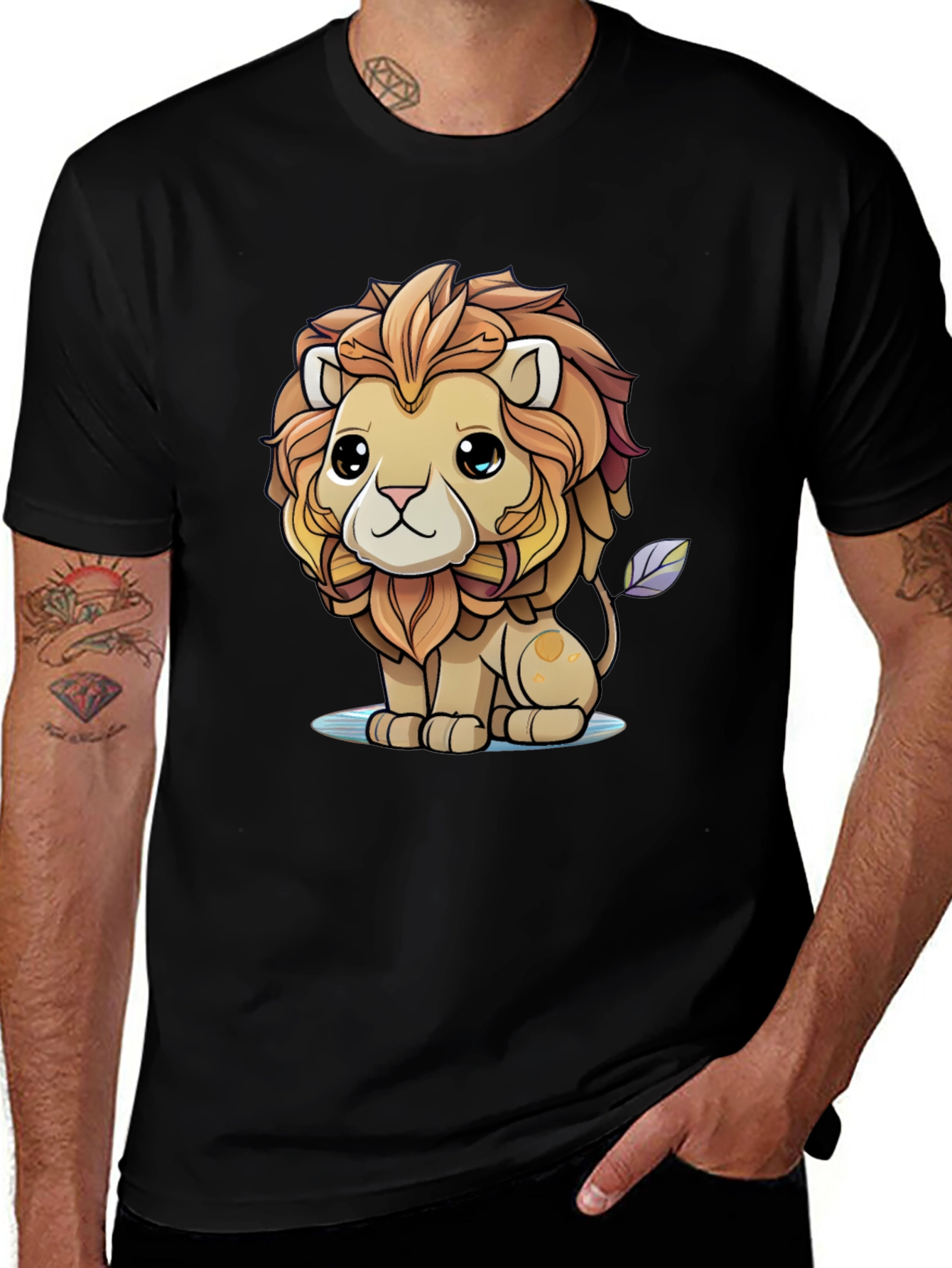 Variant 7 of Cute Cartoon Lion Graphic Tee - Unisex Black T-Shirt