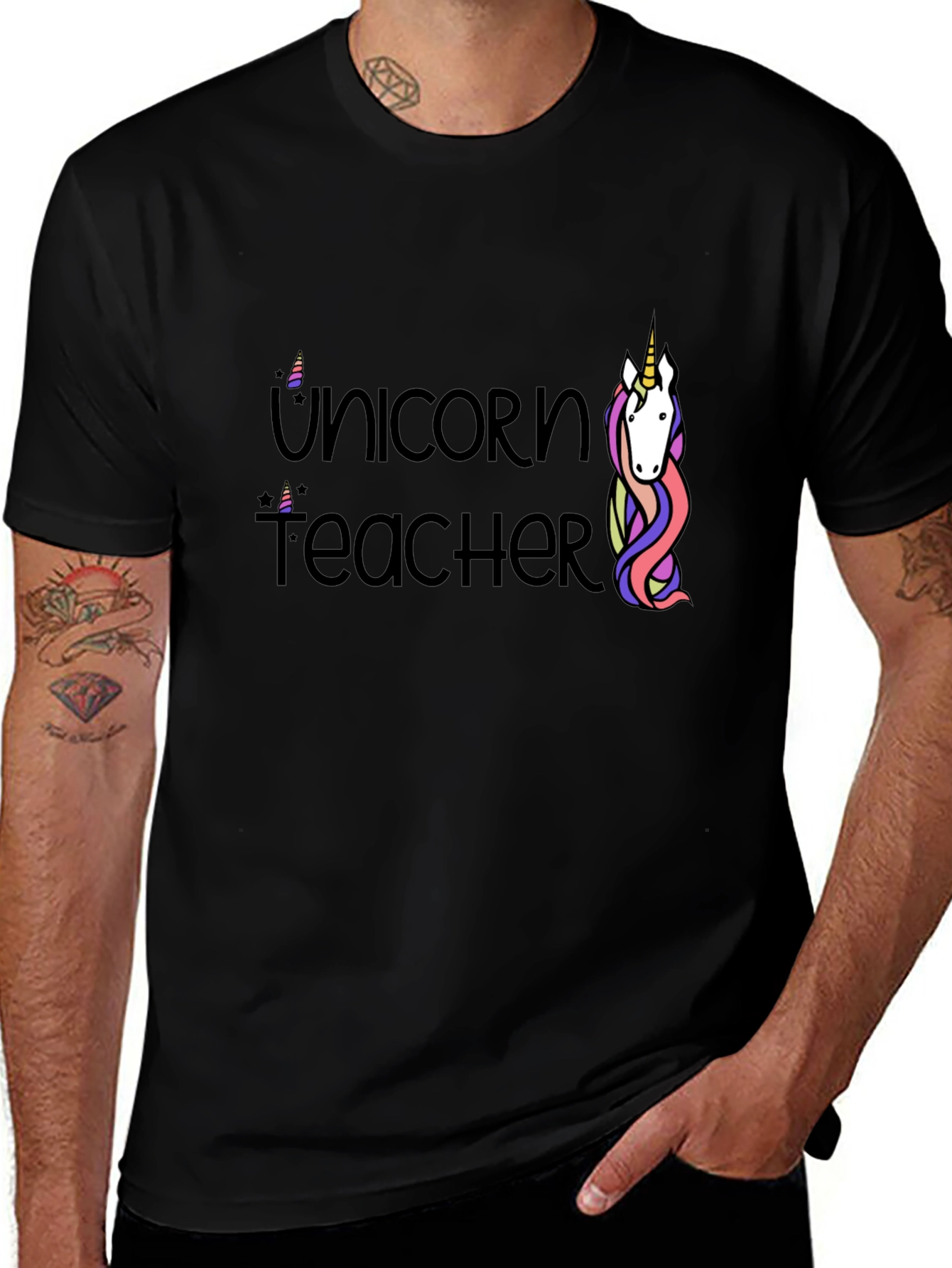 Variant 20 of Unicorn Teacher Graphic T-Shirt - Black Cotton Tee