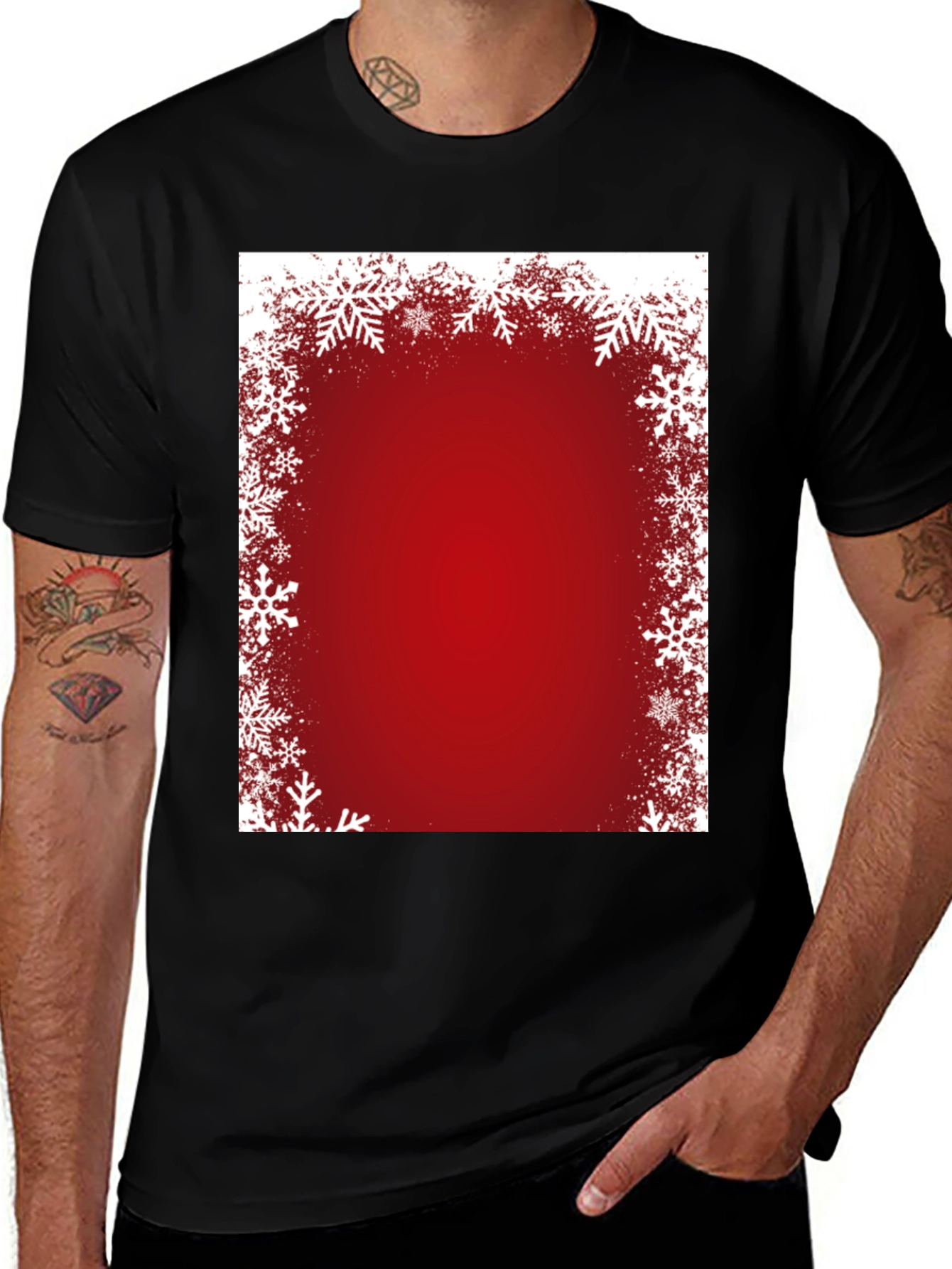 Variant 5 of Festive Snowflake Border Red T-Shirt
