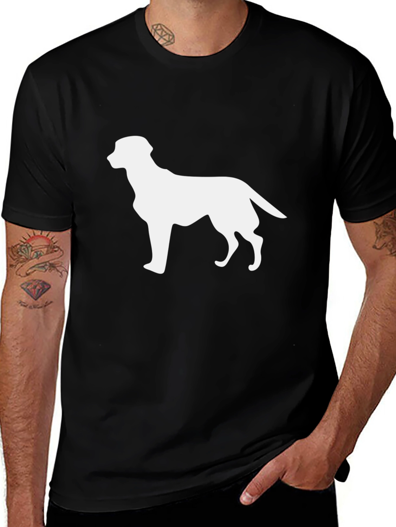 Variant 27 of Dog Silhouette Graphic Tee - Black Cotton T-Shirt
