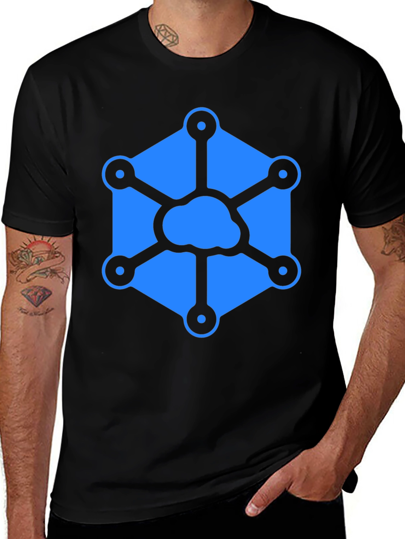 Variant 3 of Kubernetes Blue Logo Black T-Shirt
