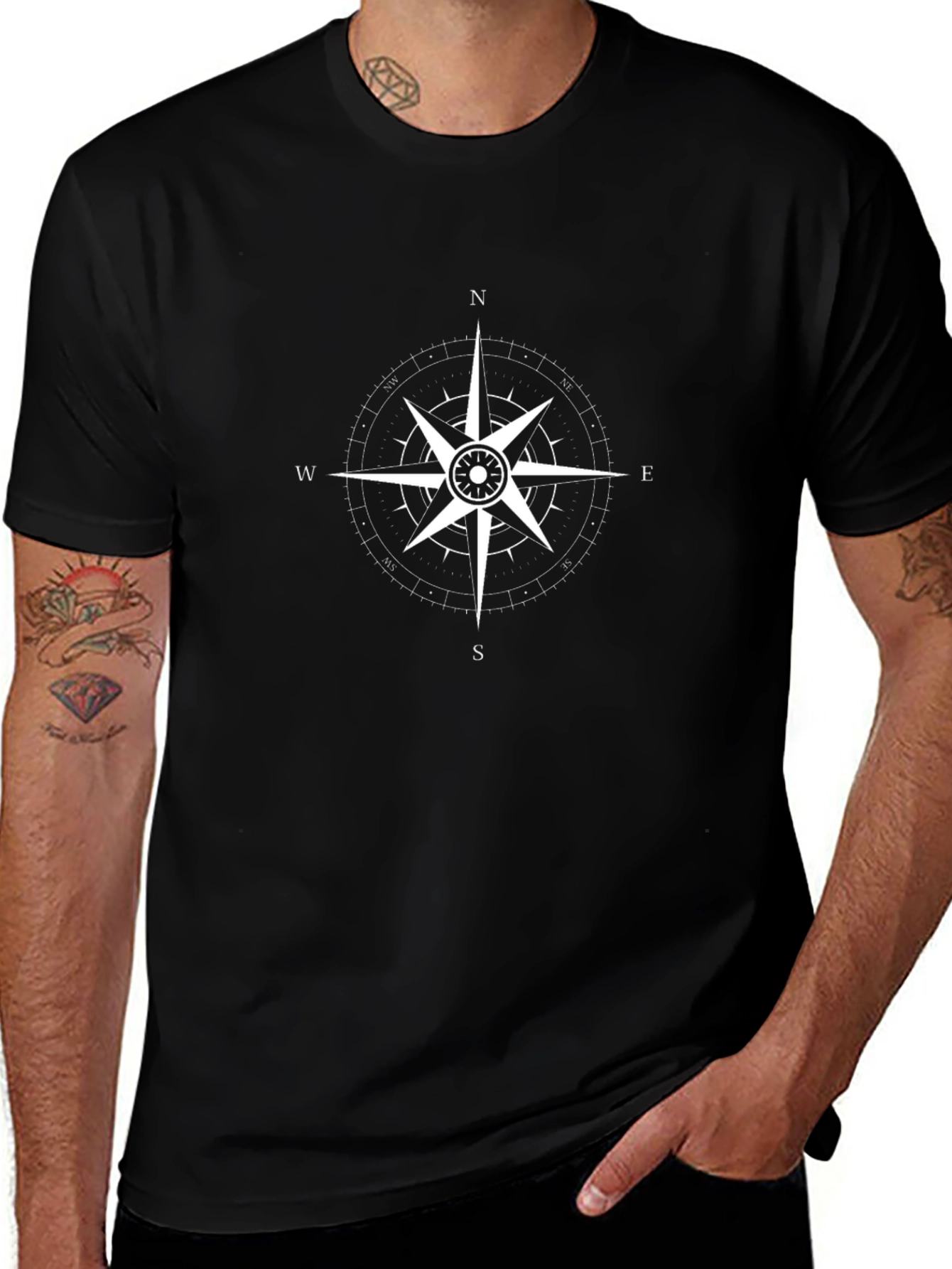 Variant 5 of Compass Rose Graphic T-Shirt - Black