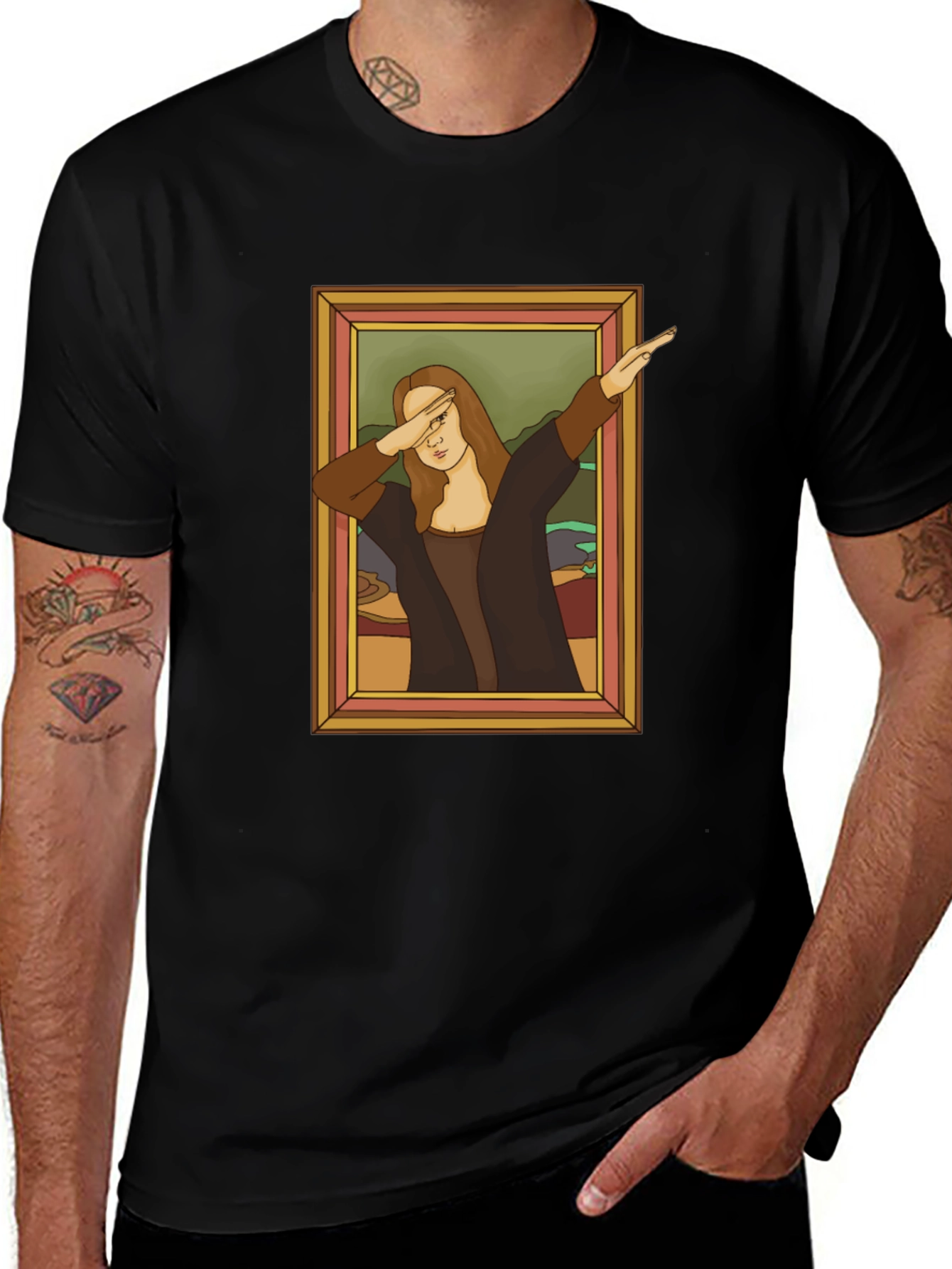Variant 23 of Mona Lisa Dabbing Graphic T-Shirt - Unique Art Tee