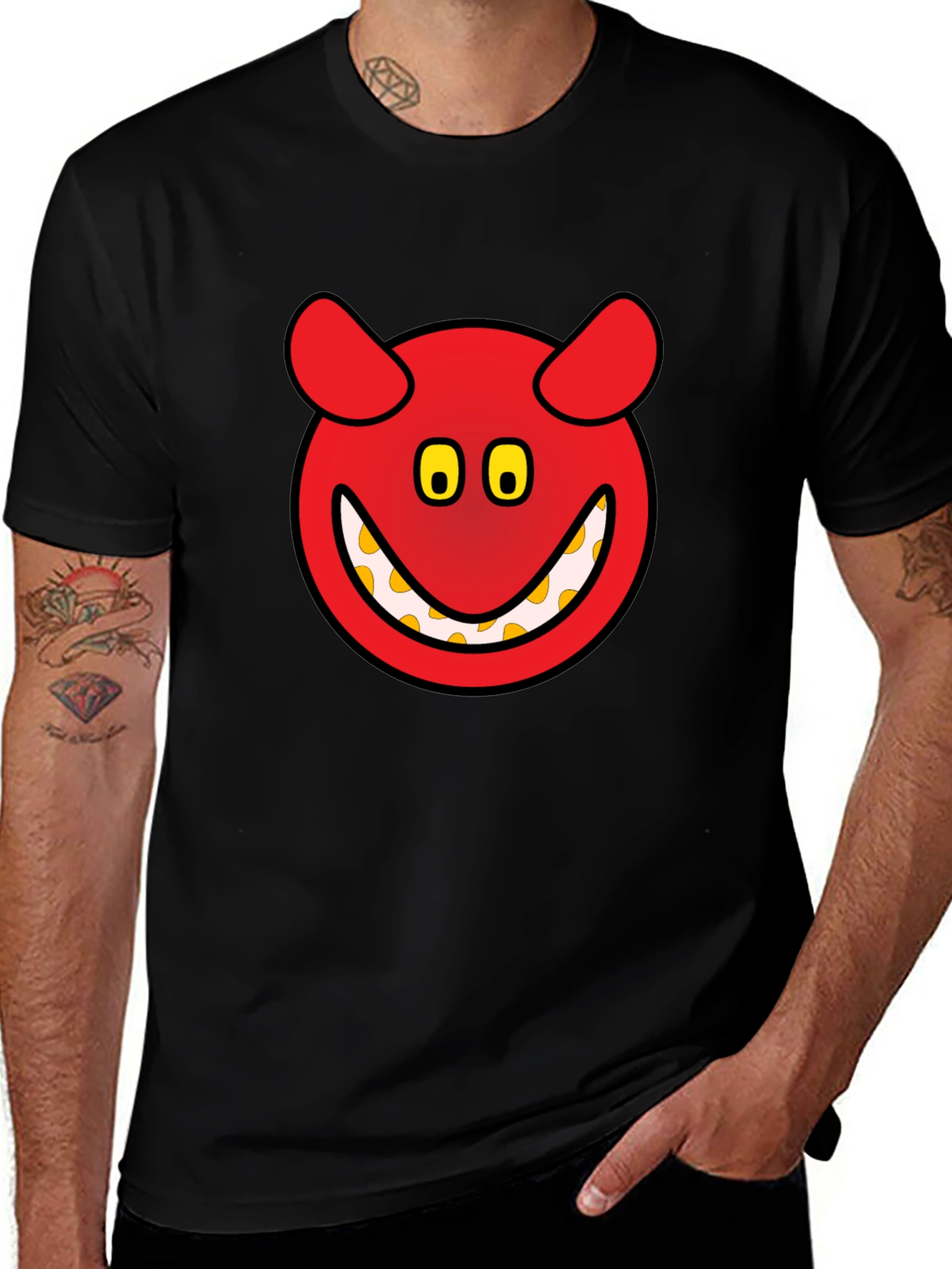 Variant 10 of Devil Smiley Face Black Cotton T-Shirt
